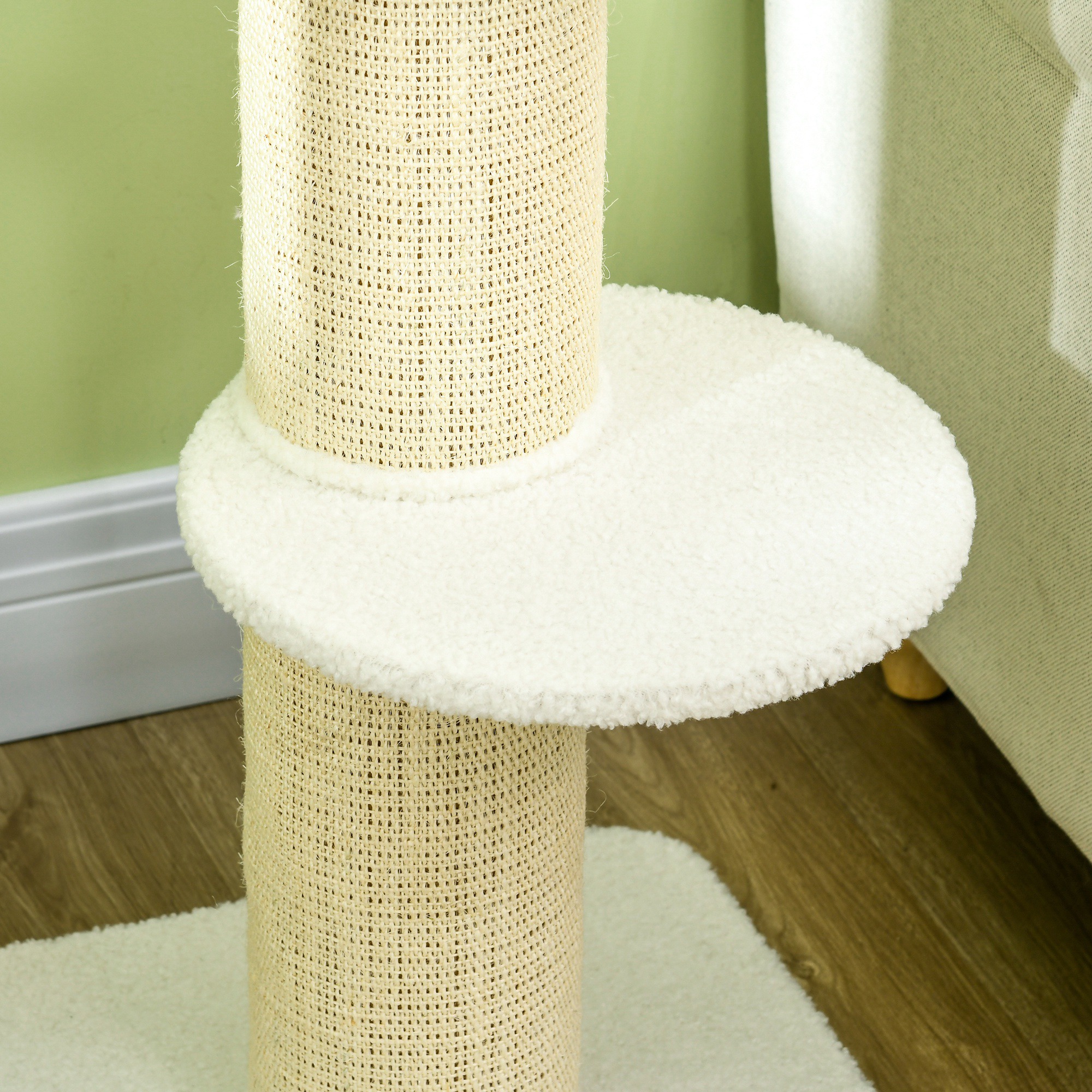 Katzenbaum  91cm Spielbaum mit Katzenbett, Plattform Lammwolle Creme