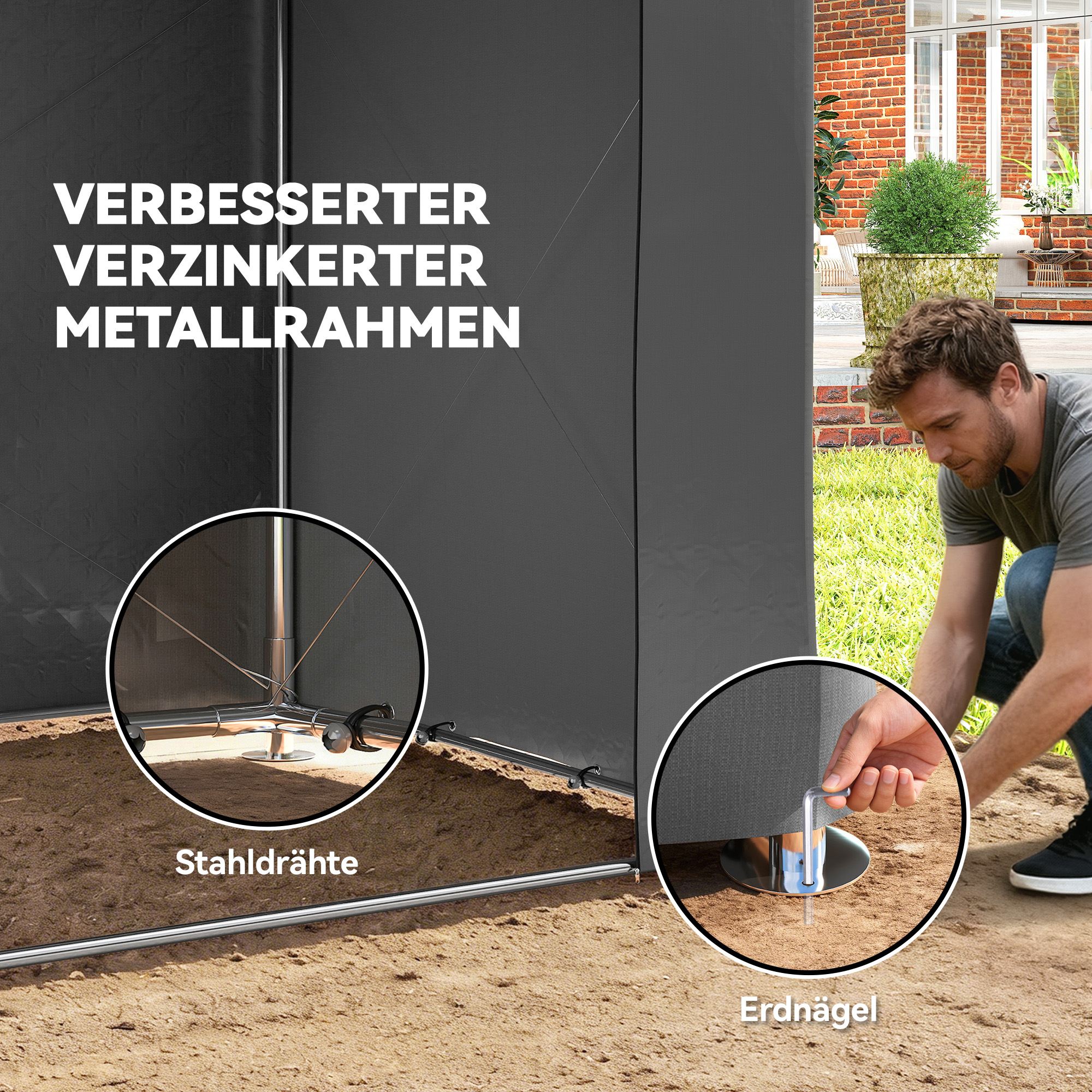 Zeltgarage 2,5x1,8 m Wasserdicht Garagenzelt mit aufrollbarer Reißverschlusstür Belüftungsfenster Dunkelgrau