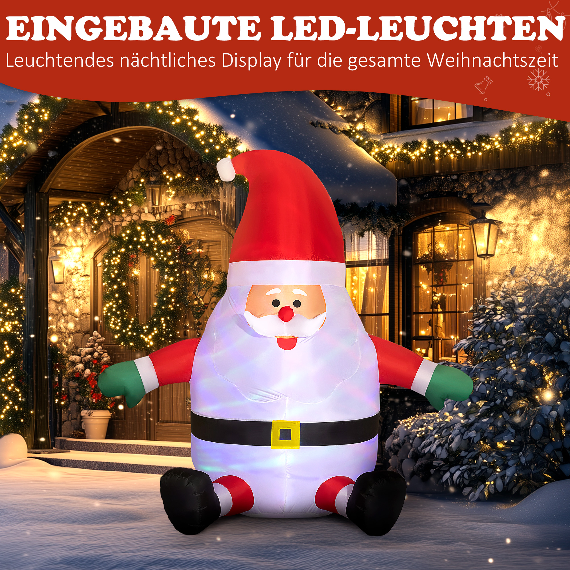 Aufblasbarer Weihnachtsmann mit rotierender Lichtkugel, Festtags-Dekoration für den Garten