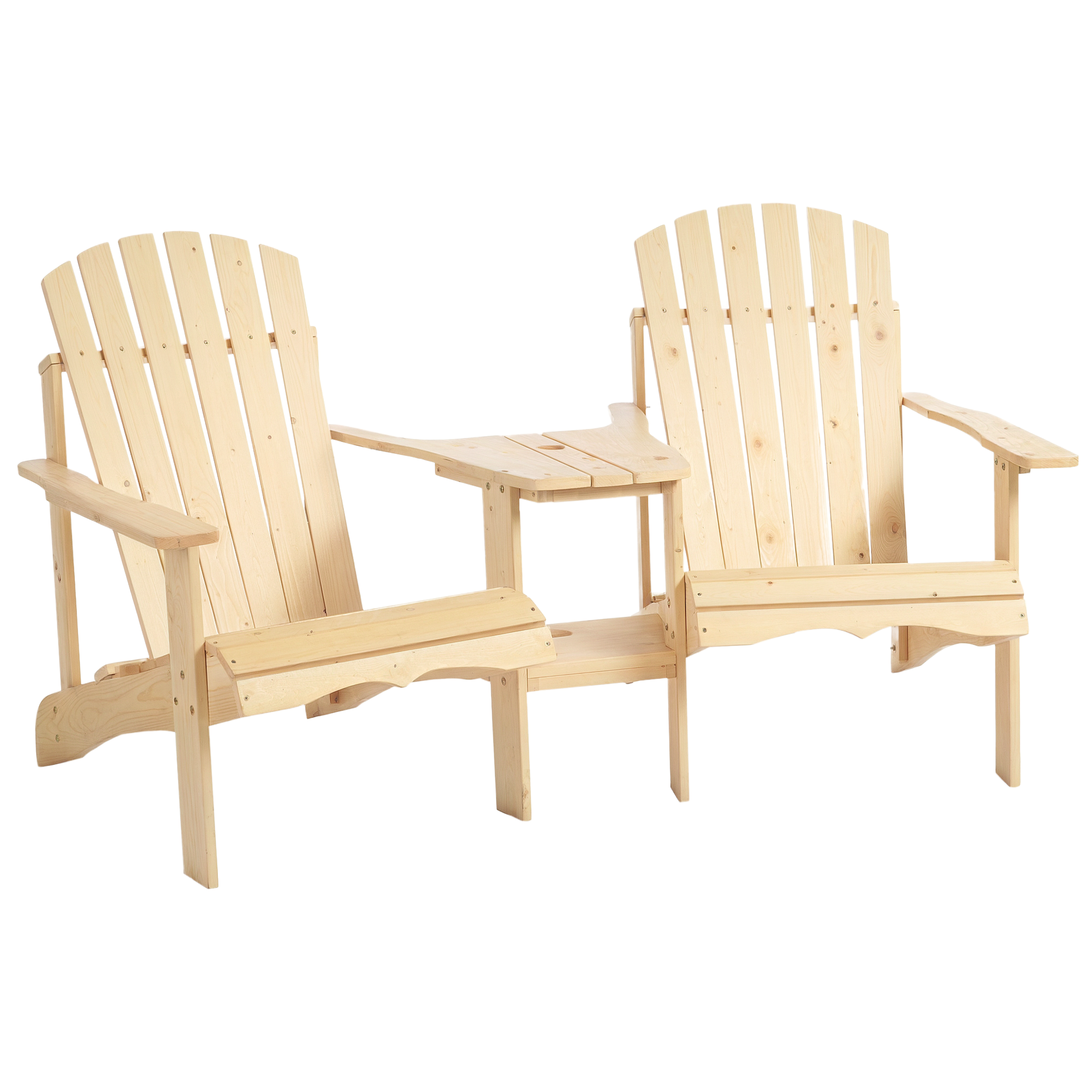 Adirondack Gartenstuhl mit Tisch und Schirmloch 2 Sitzer Gartensessel Sitzgruppe Gartenmöbel für Balkon Massivholz Natur 178 x 87 x 92 cm