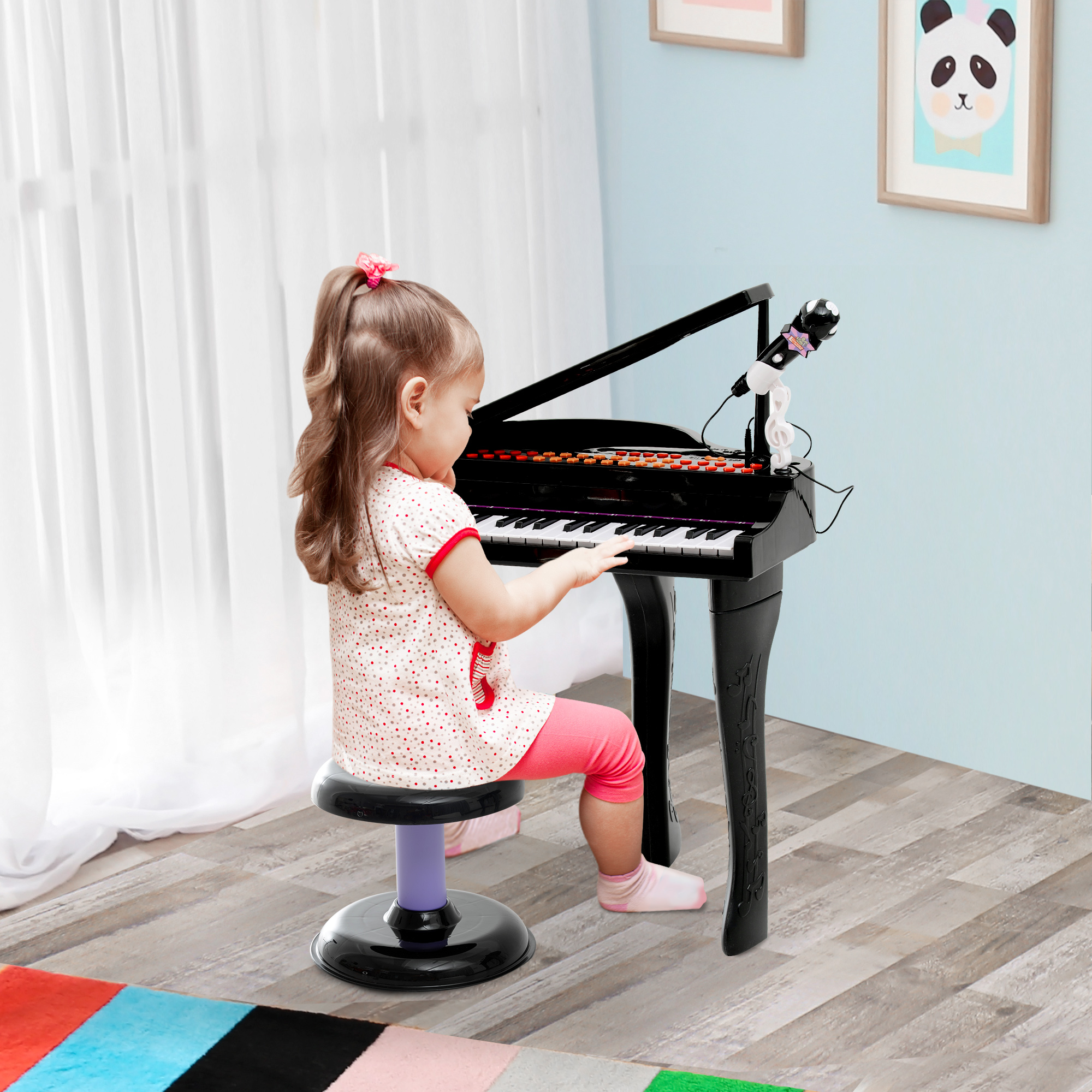 Keyboard Kinder mit 37 Tasten, Hocker Klavier mit Mikrofon, LED-Lehrmodus, Aufnahme, Piano Musikinstrument für 3-6 Jahre Kinder Schwarz