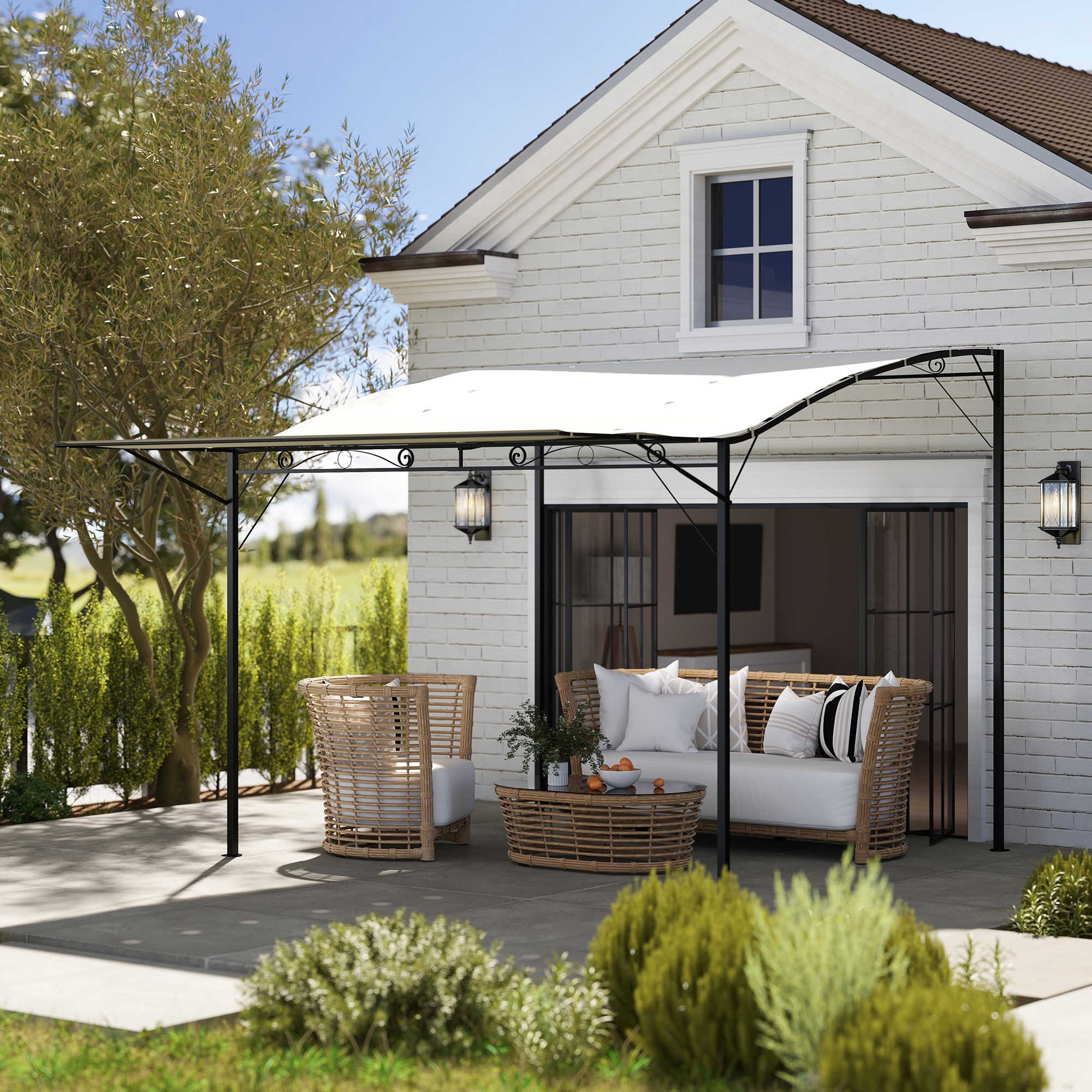 Pavillon mit klappbarer Dacherweiterung wetterfest 3 x 2,5 m Cremeweiß