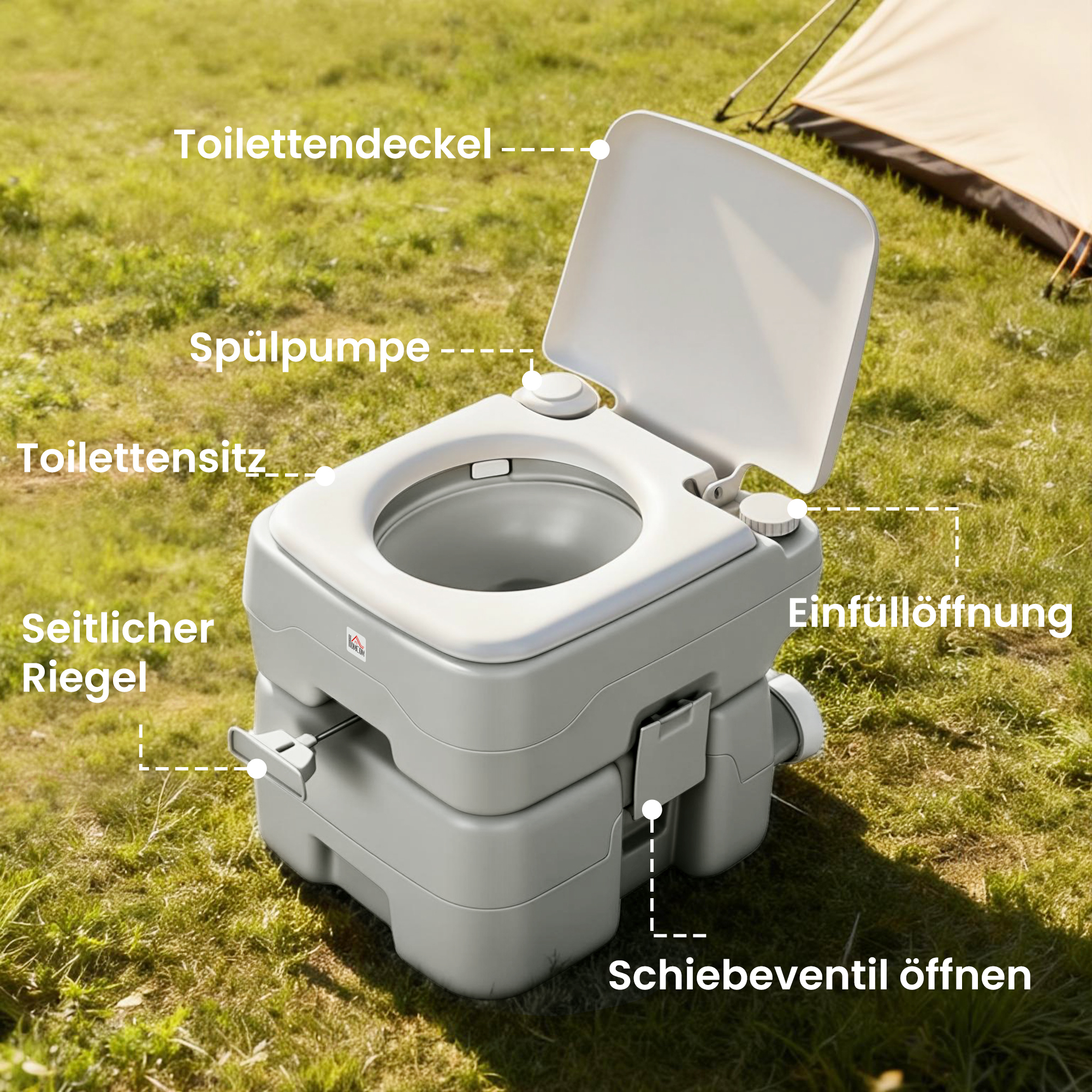 Campingtoilette Reisetoilette max. Tragkraft bis 147 kg 20L für Camping Wandern Reisen Angeln 41,5 x 36,5 x 42 cm Grau