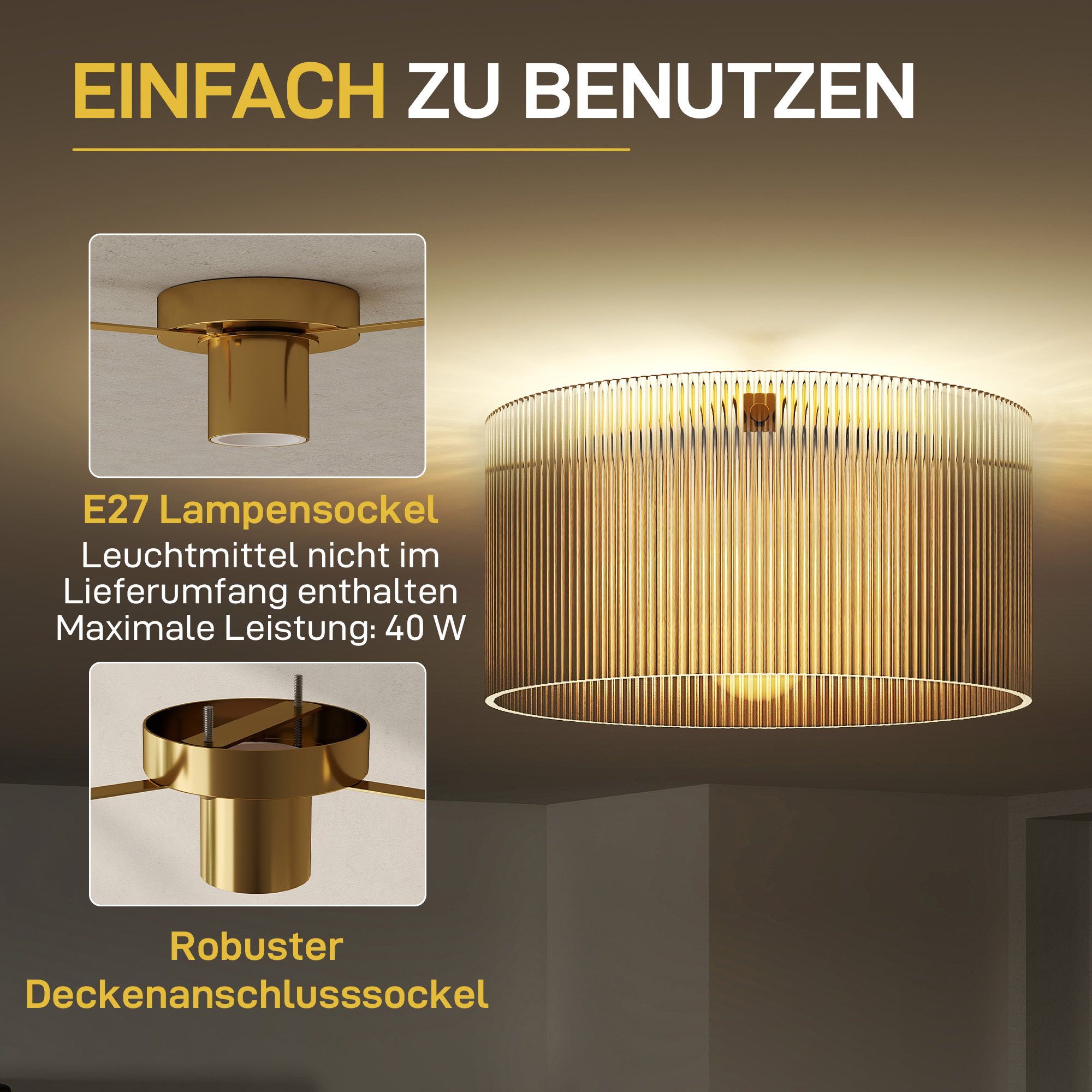 Deckenlampe mit Acryllampenschirm, Metall, Halogen- und LED-kompatibel