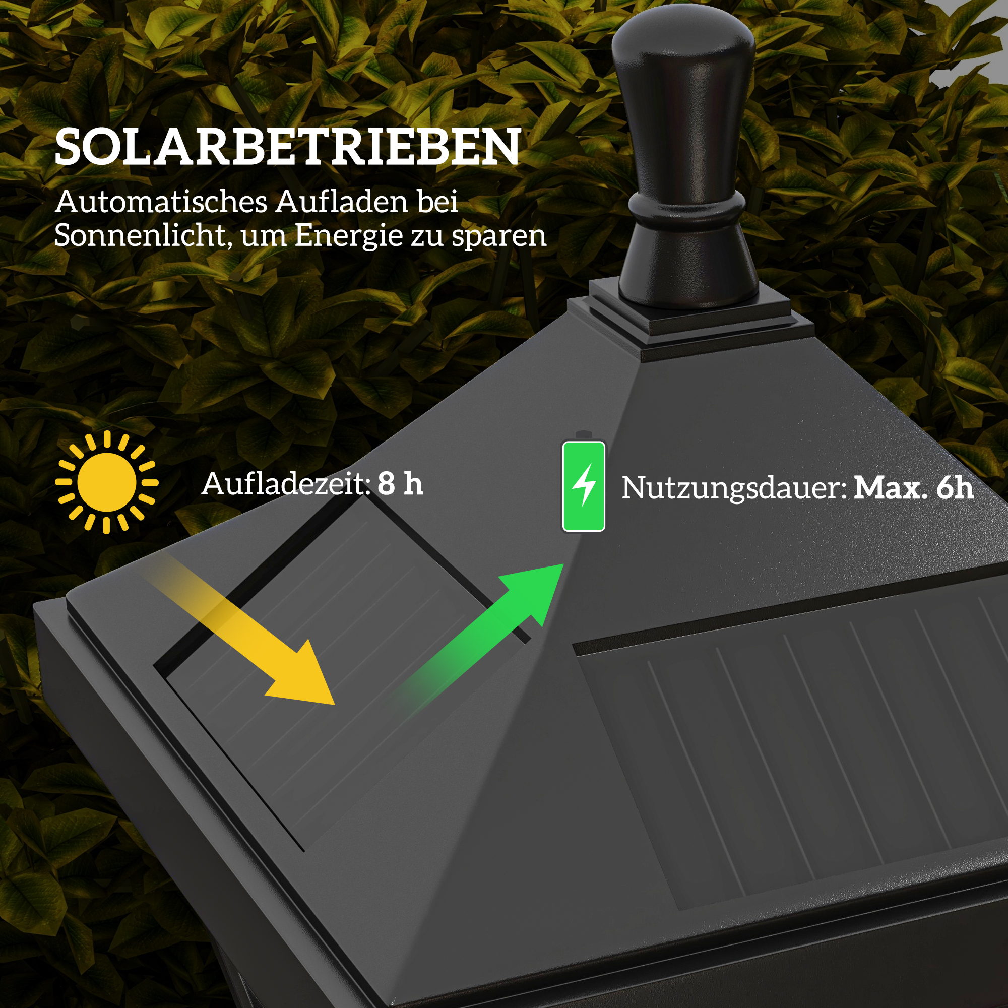 Solar Gartenlaterne 127 cm Gartenlampe mit Kaltweiß LED Licht, Lichtsensor IP44 Wasserdicht