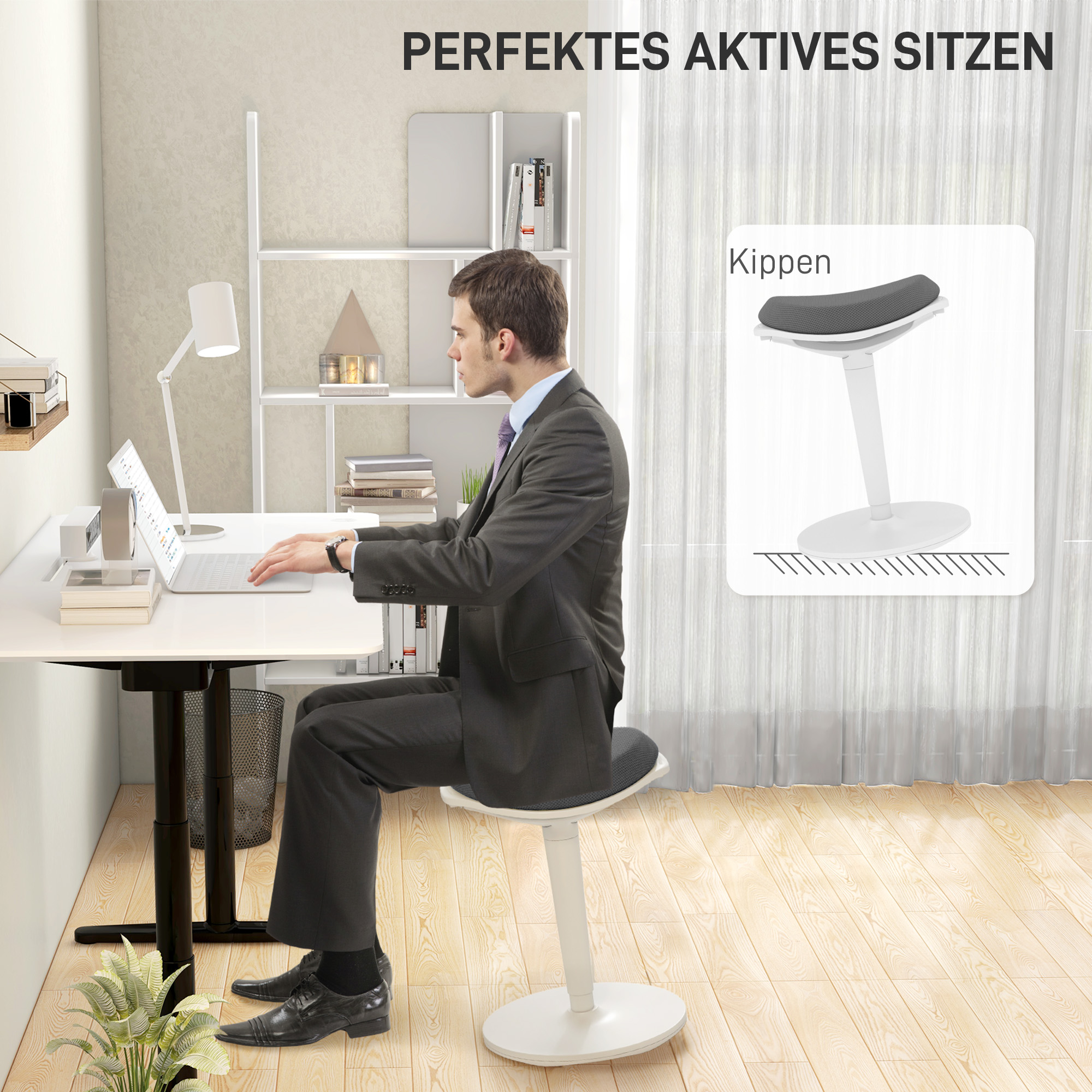 Pendelhocker, ergonomisch, höhenverstellbar, bis 120 kg, 42,5x35,5x56,5-71,5cm, Grau