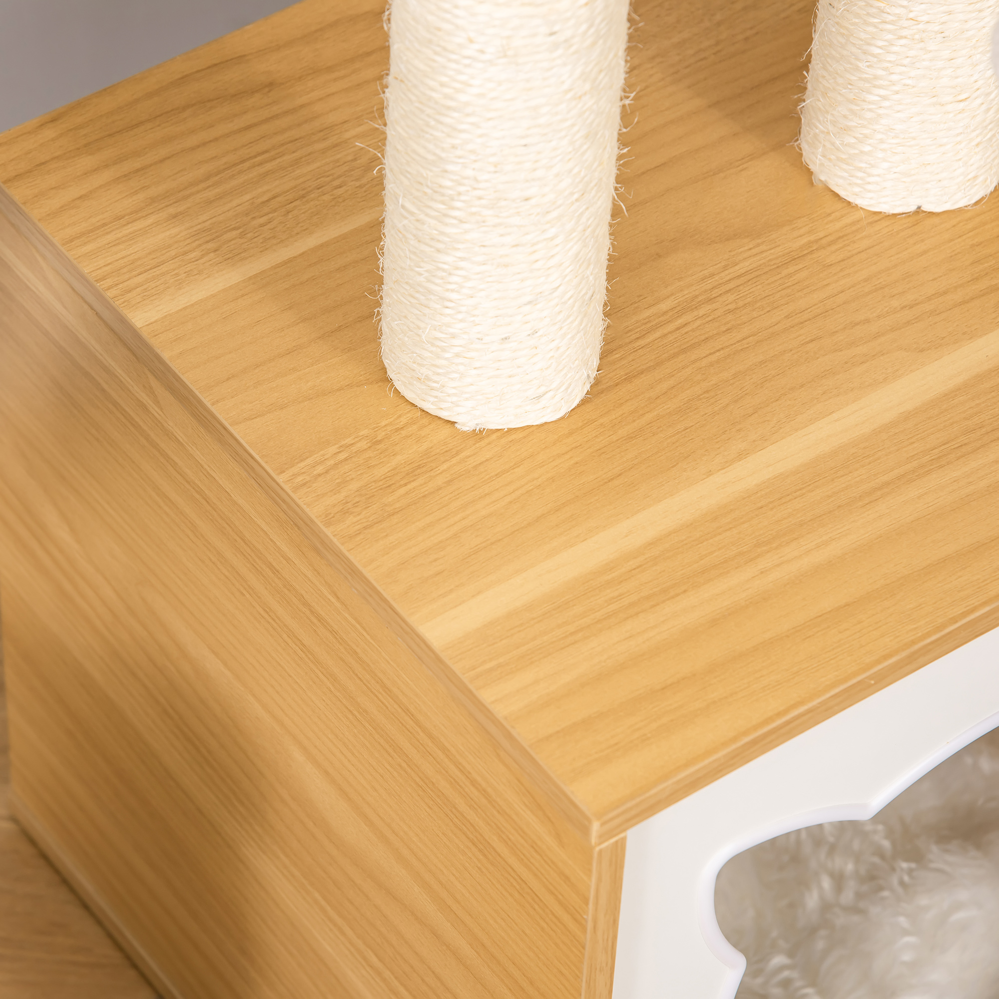 Katzenhöhle mit 2 weichen Kissen Katzenbaum mit Katzenbett Spielzeug Kugel Katzenhaus, Sisal Natur 35 x 35 x 81 cm