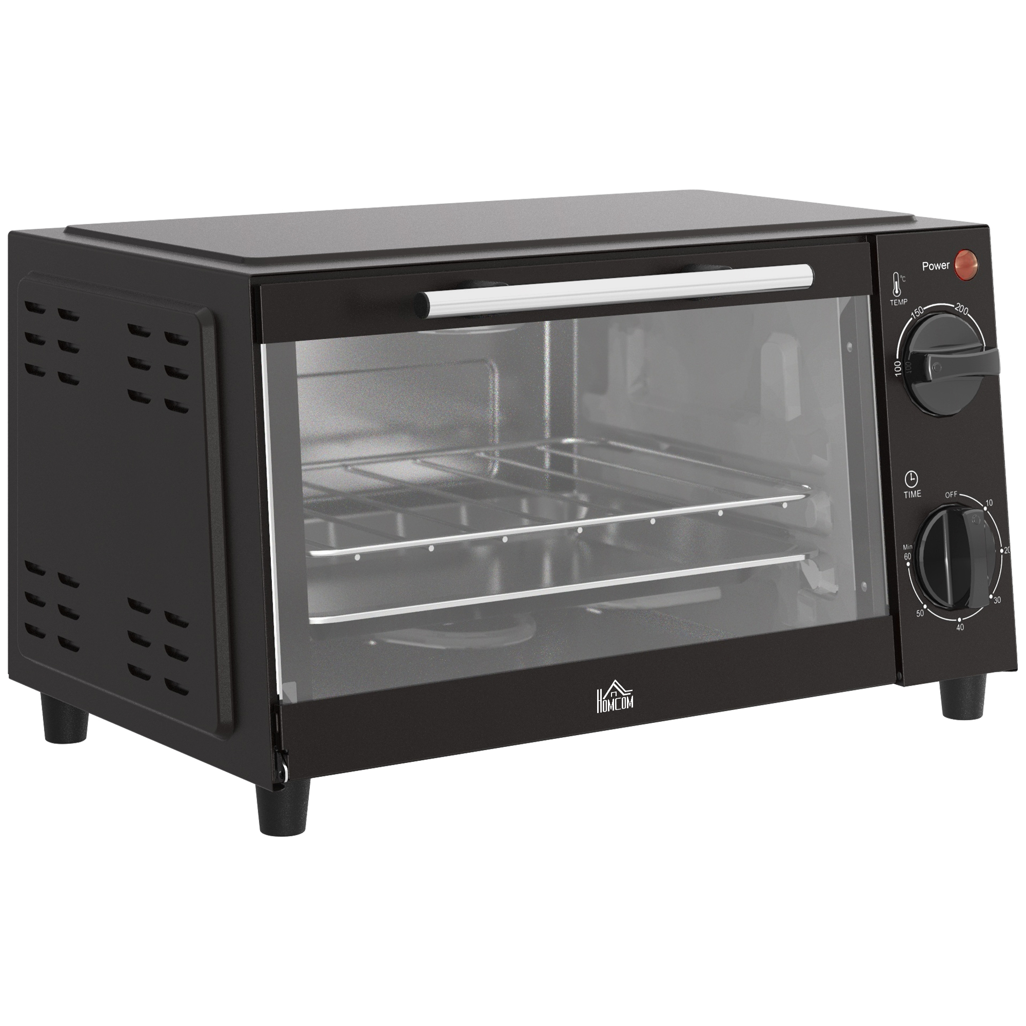 Mini-Backofen, 9 Liter Fassungsvermögen, Einstellbare Temperatur und Garzeit, mit Grillrost und Backblech, Schwarz