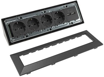 4-fach Steckdosenblock+2x USB, anthrazit, 250V~/ 16A, Aufbaumontage, USB 3,1A