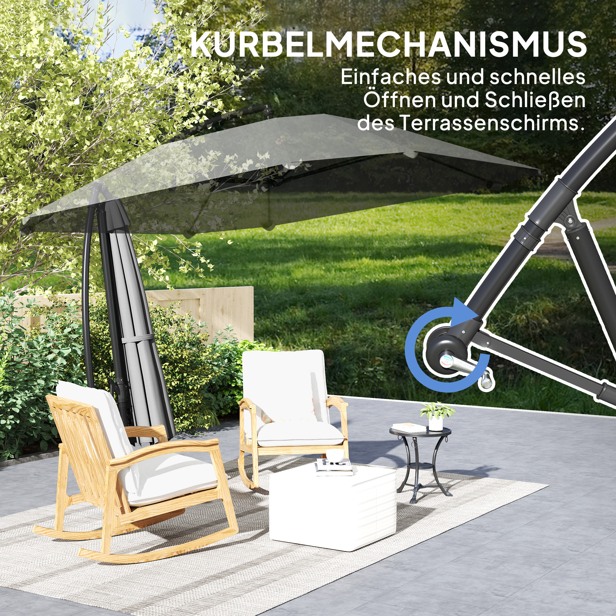 Ampelschirm Alu Ø 260 cm Sonnenschirm, wasserdicht Kurbelschirm mit Ständer, Kurbel, Dunkelgrau