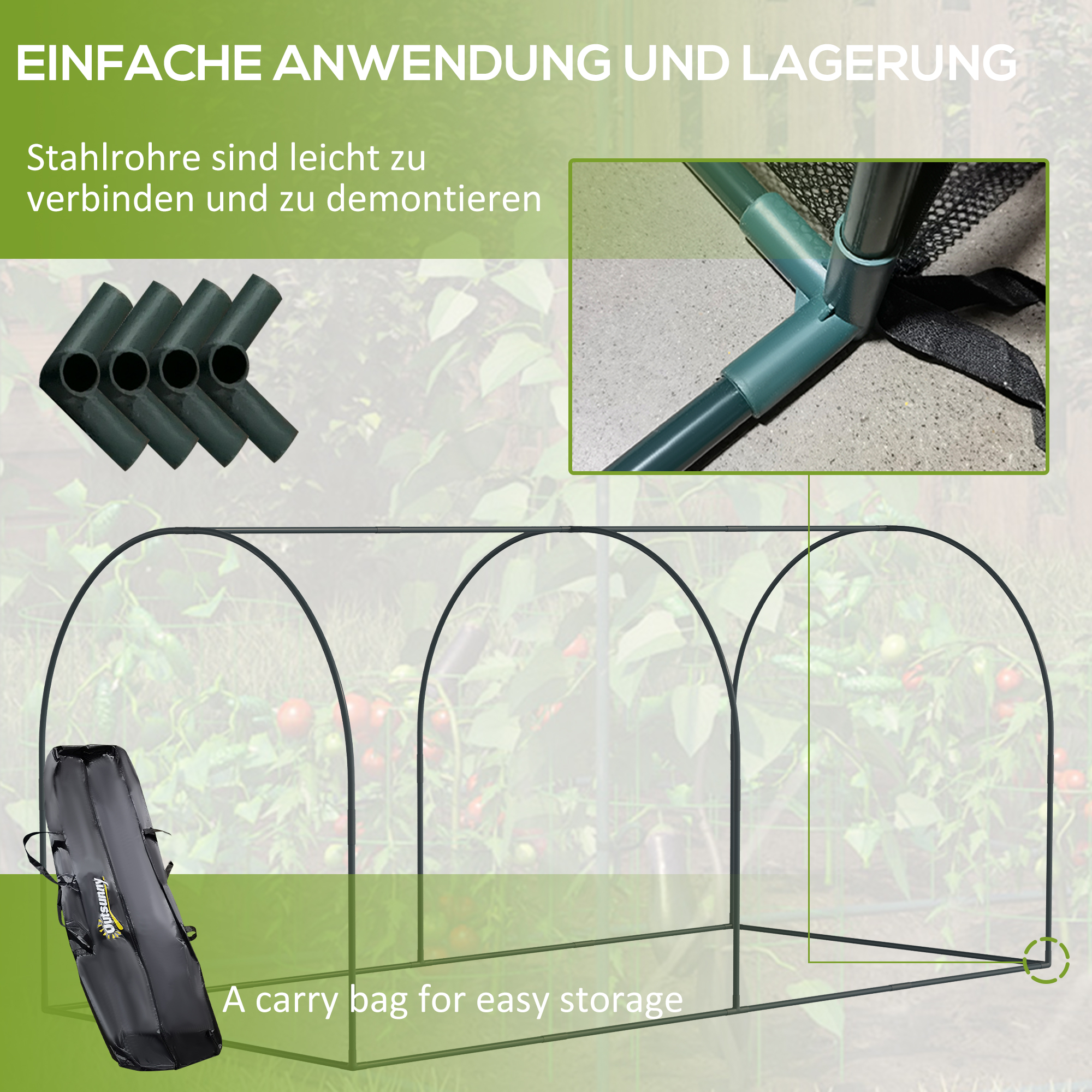 2,49 x 1,2 m Gartennetz, Pflanzenschutzzelt mit Tür, Winddichtes Schädlingsschutznetz mit Stahlrahmen, Schwarz