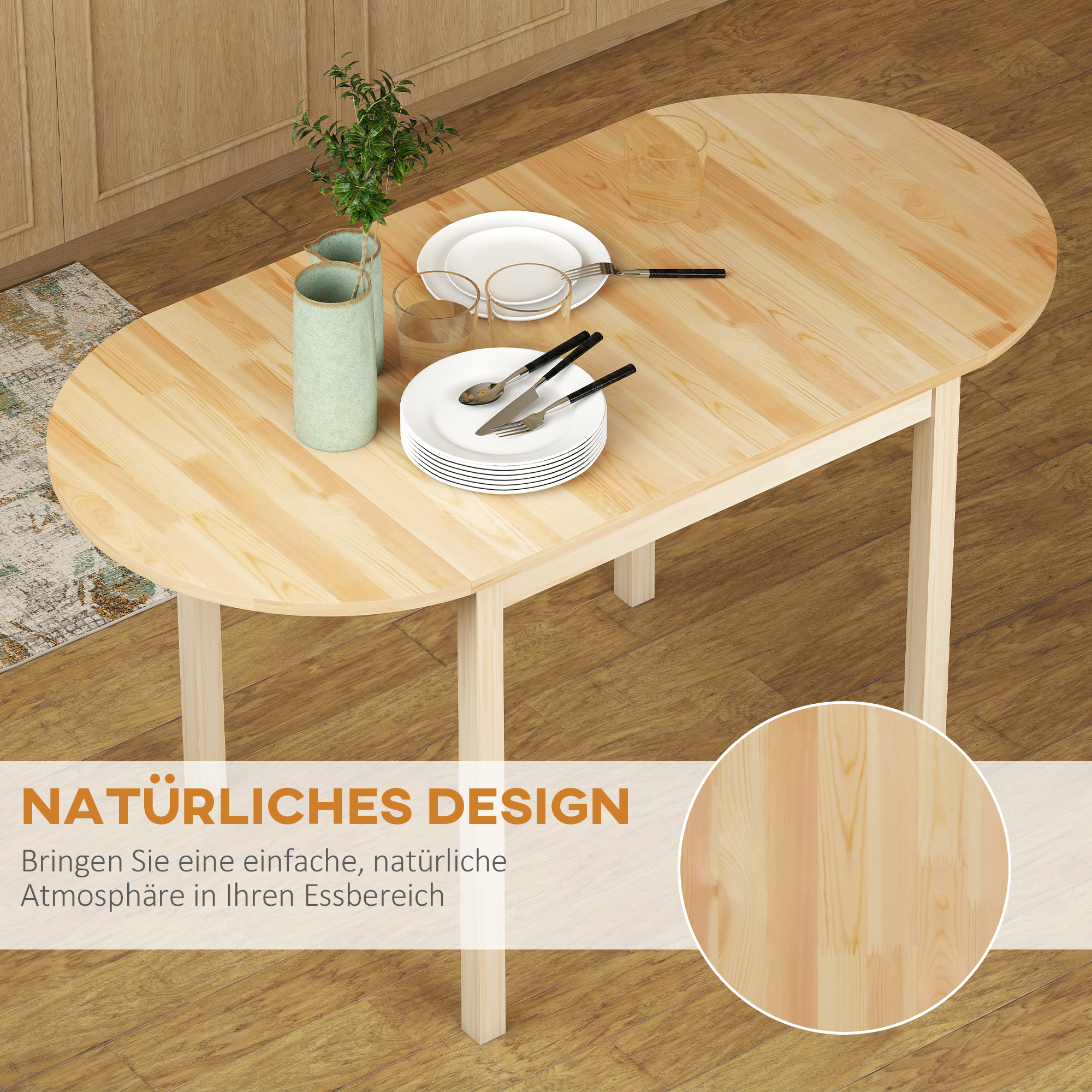 Esstisch aus Holz Klappbar Küchentisch für 6 Personen mit Drop-Leaf-Design 140 x 70 x 75 cm Naturholz