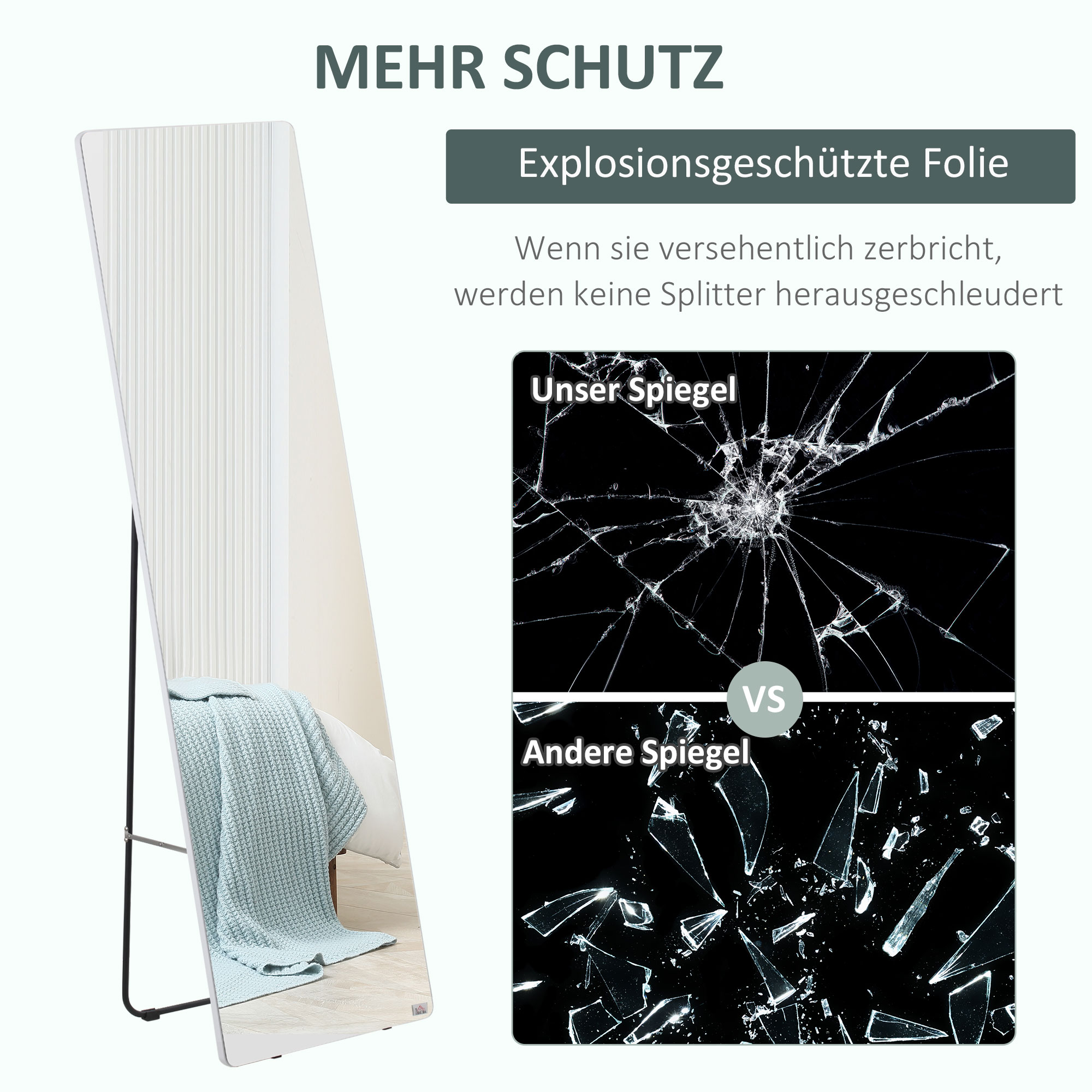 Standspiegel Wandspiegel Ganzkörperspiegel, Aluminium, 45 cm x 37 cm x 158,5 cm, Silber