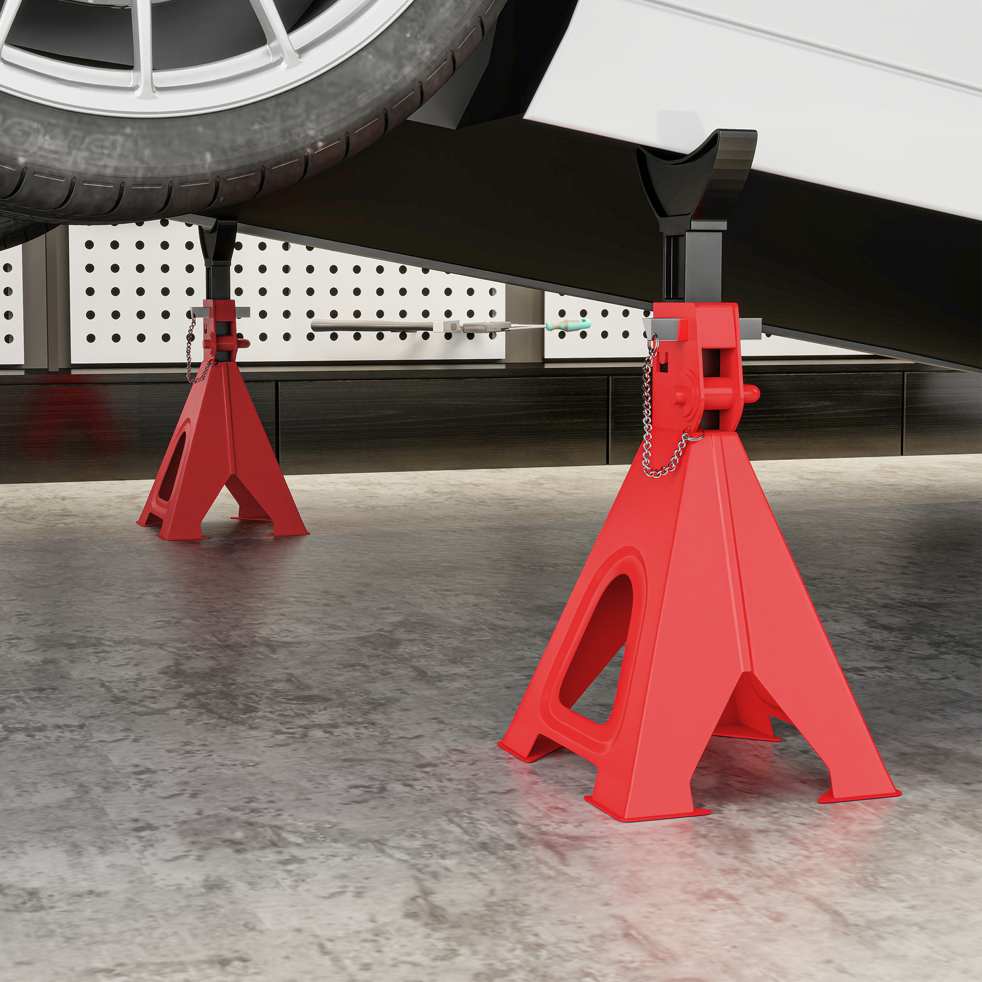 Unterstellbock 6 Tonnen Traglast 2 Stück Stützbock inkl 2 Sicherungssplint Höhenverstellbar Rot