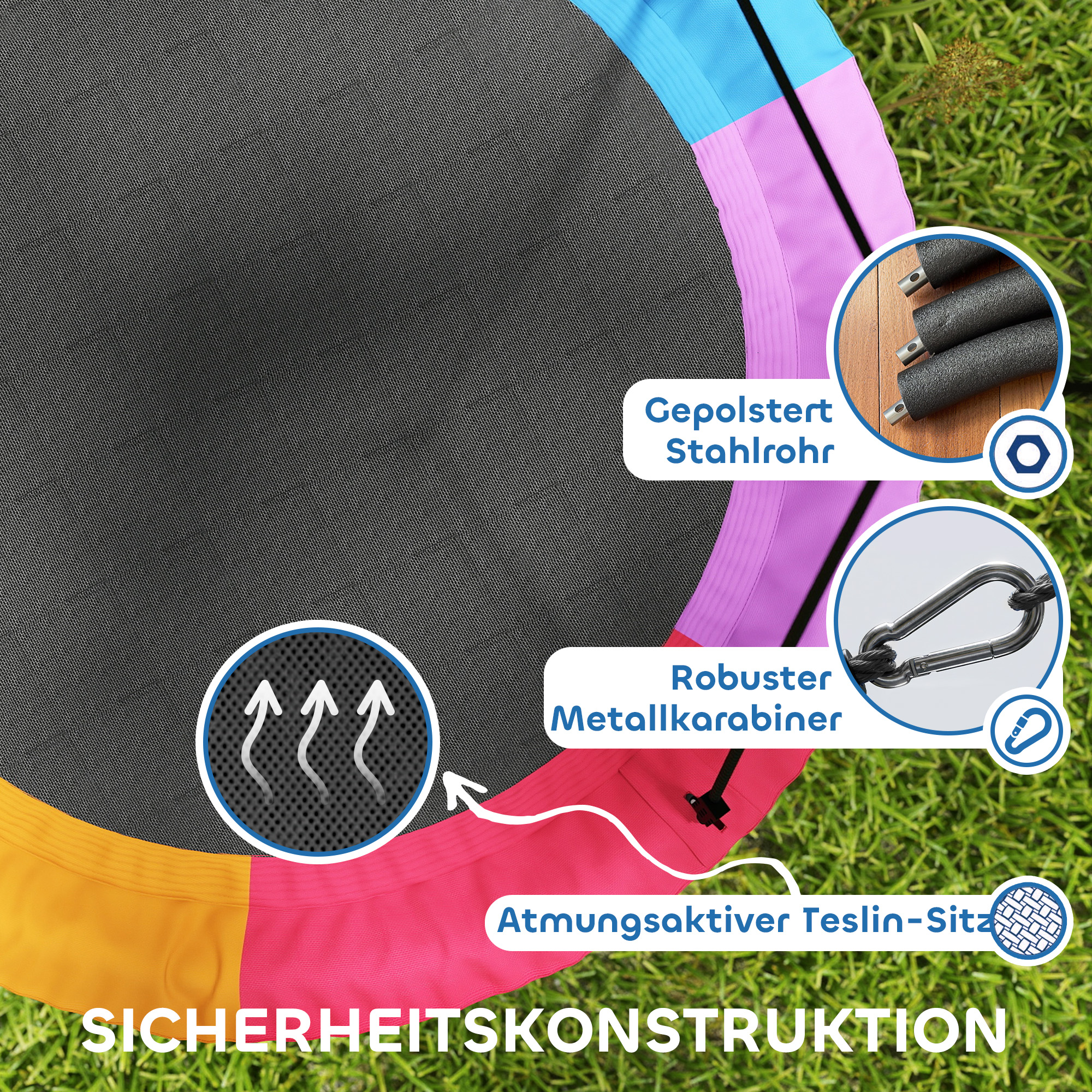 Nestschaukel Höhenverstellbar Hängeschaukel Ø 120 cm bis zu 300kg für 3-8 Jahre Kinder, 120 x 120 x 180 cm Mehrfarbig