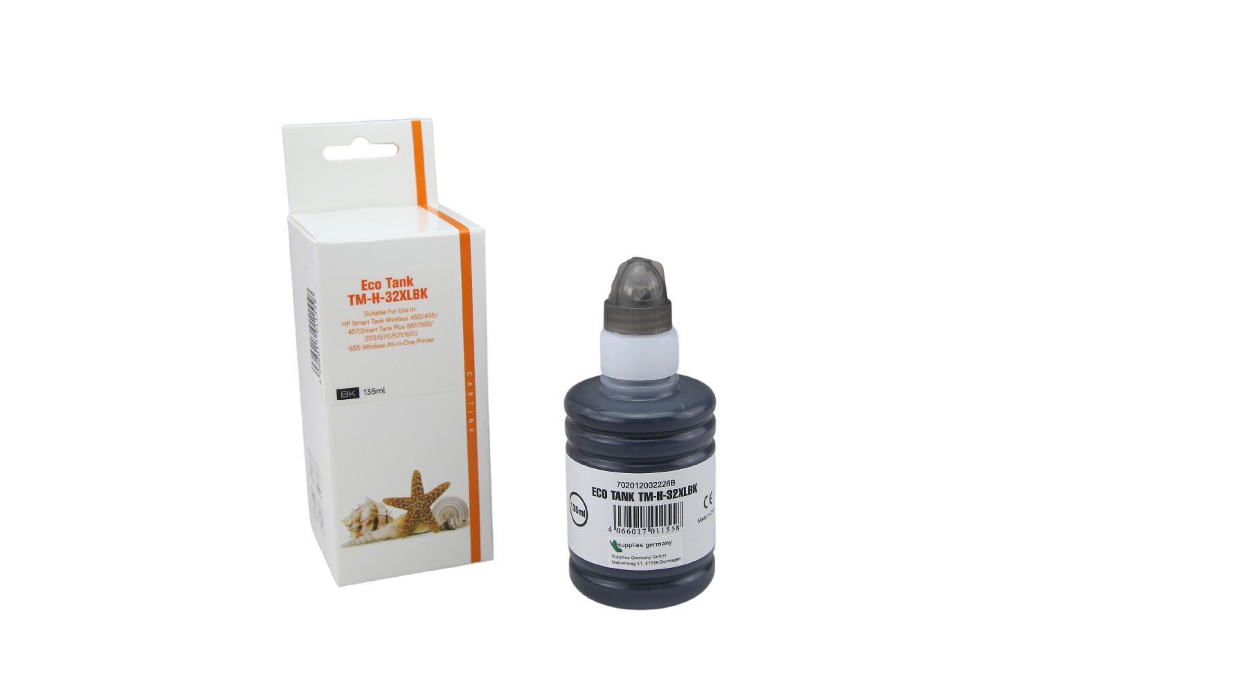 32XLschwarz Eco Tank Nachfüllflasche schwarz für HP / 1VV24A / 135ml