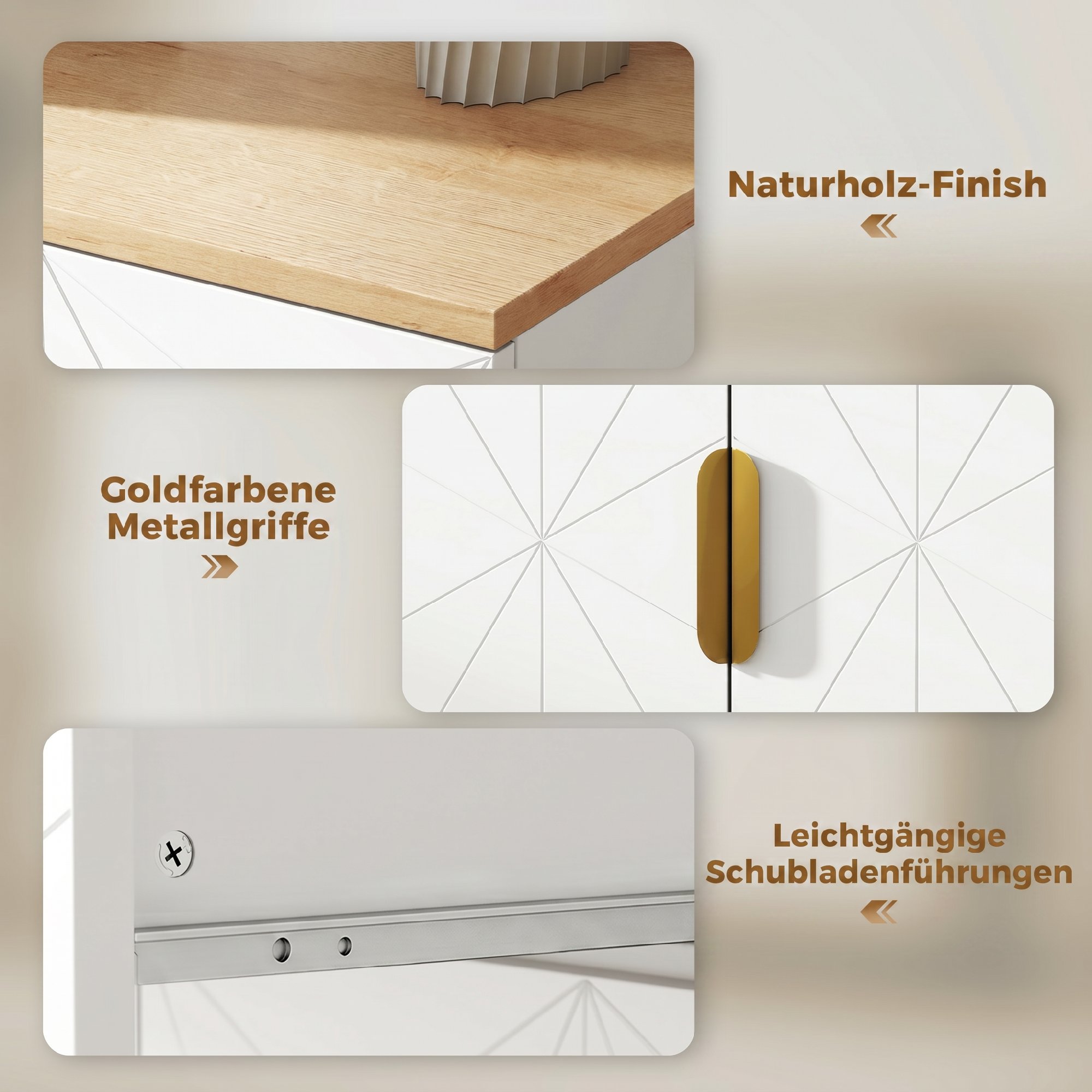Modernes Sideboard, Aufbewahrungsschrank mit Schublade und verstellbarem Regal, Weiß