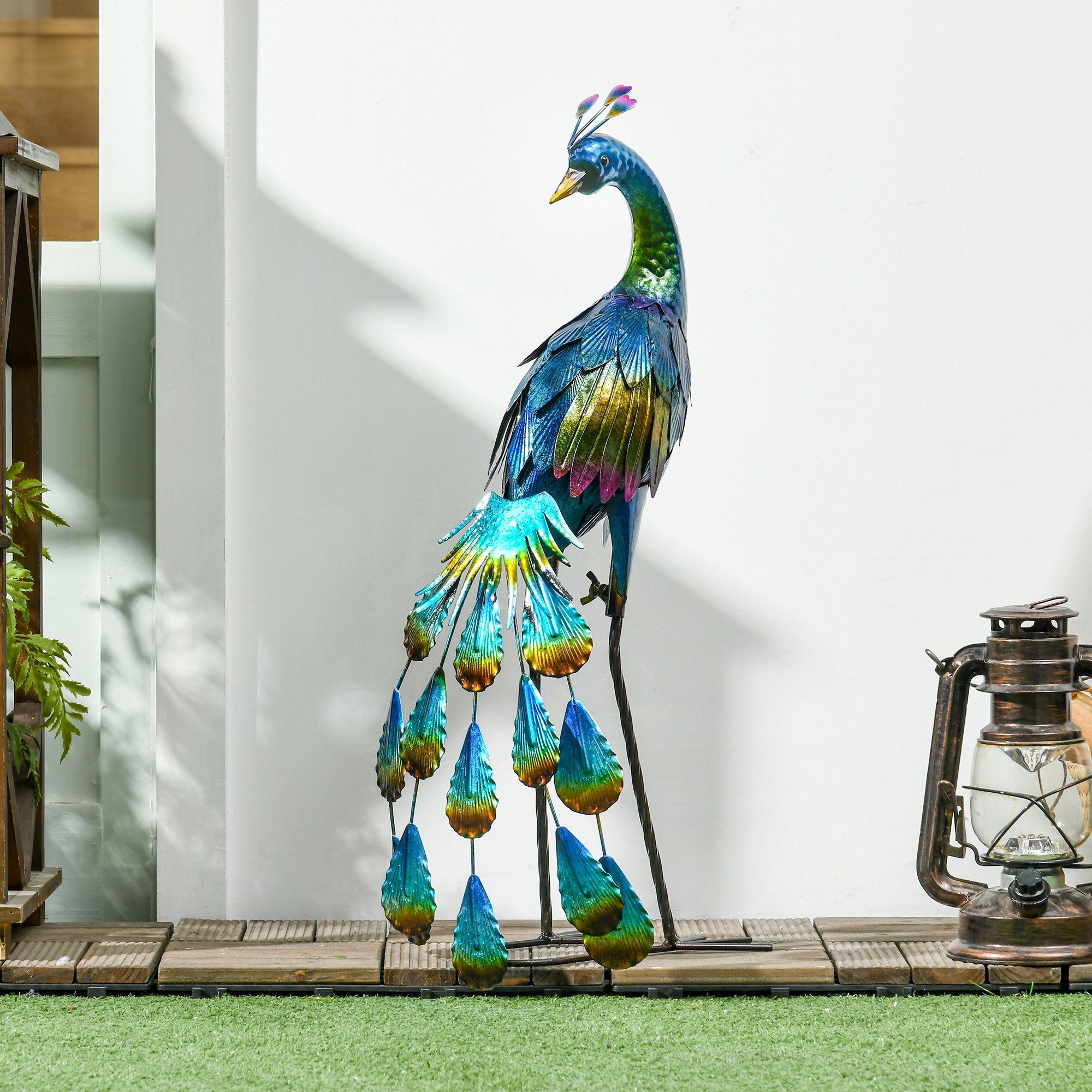 Gartenstatur Gartendekoration Pfau, 25 x 29 x 59 cm, Mehrfarbig
