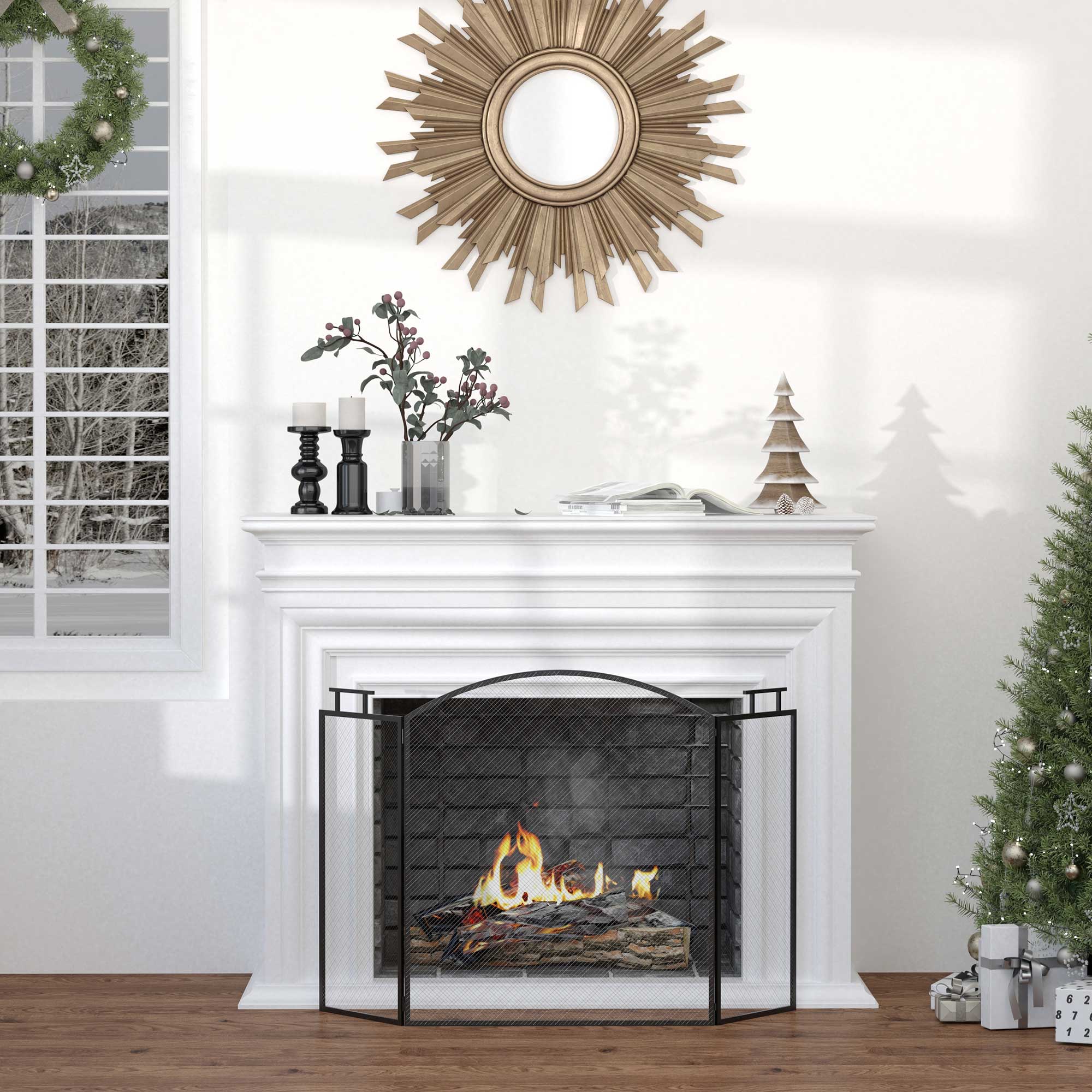 Funkenschutzgitter Faltbare Kaminschutzgitter Kamin Funkenschutz Feuerschirm Kaminfunkenschutz Ofenschutzgitter Metall 110 x 24 x 76,5 cm Schwarz