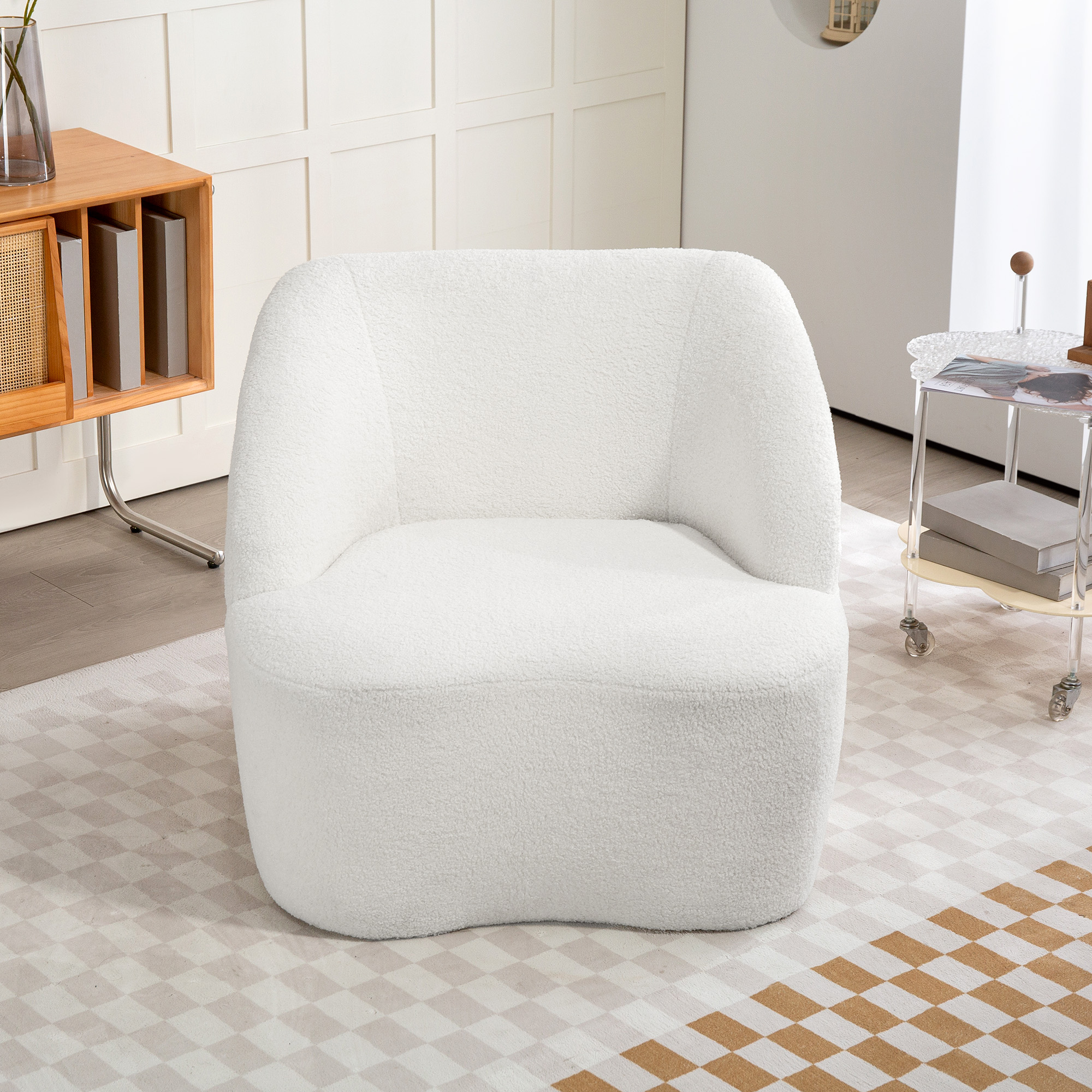 Moderner Sessel mit Fleece-Polsterung, kuscheliger Polstersessel für Wohnzimmer, Schlafzimmer, Homeoffice, Cremeweiß