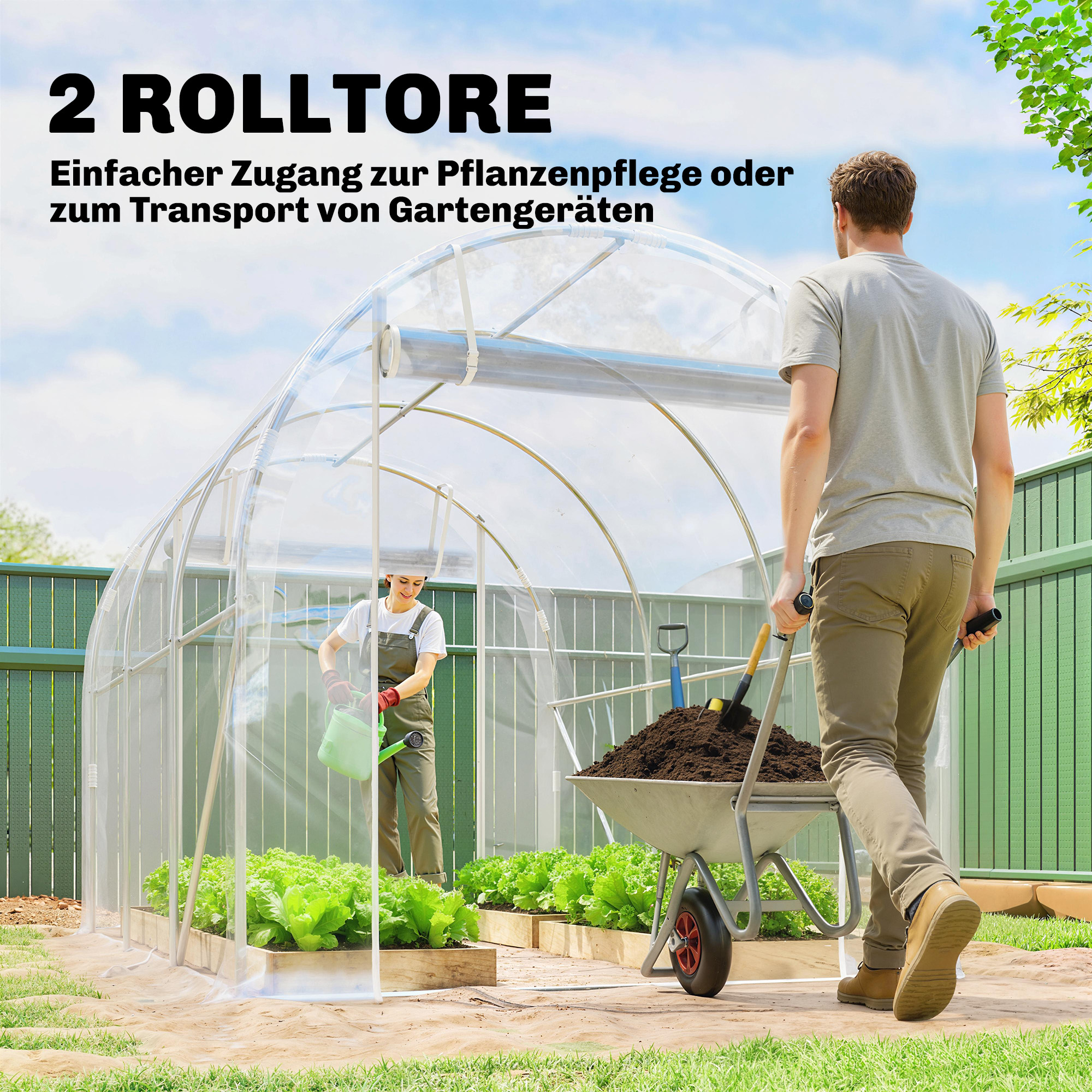 Polytunnel-Gewächshaus, begehbares Gewächshaus mit verzinktem Stahlrahmen und UV-beständiger PE-Abdeckung, transparent