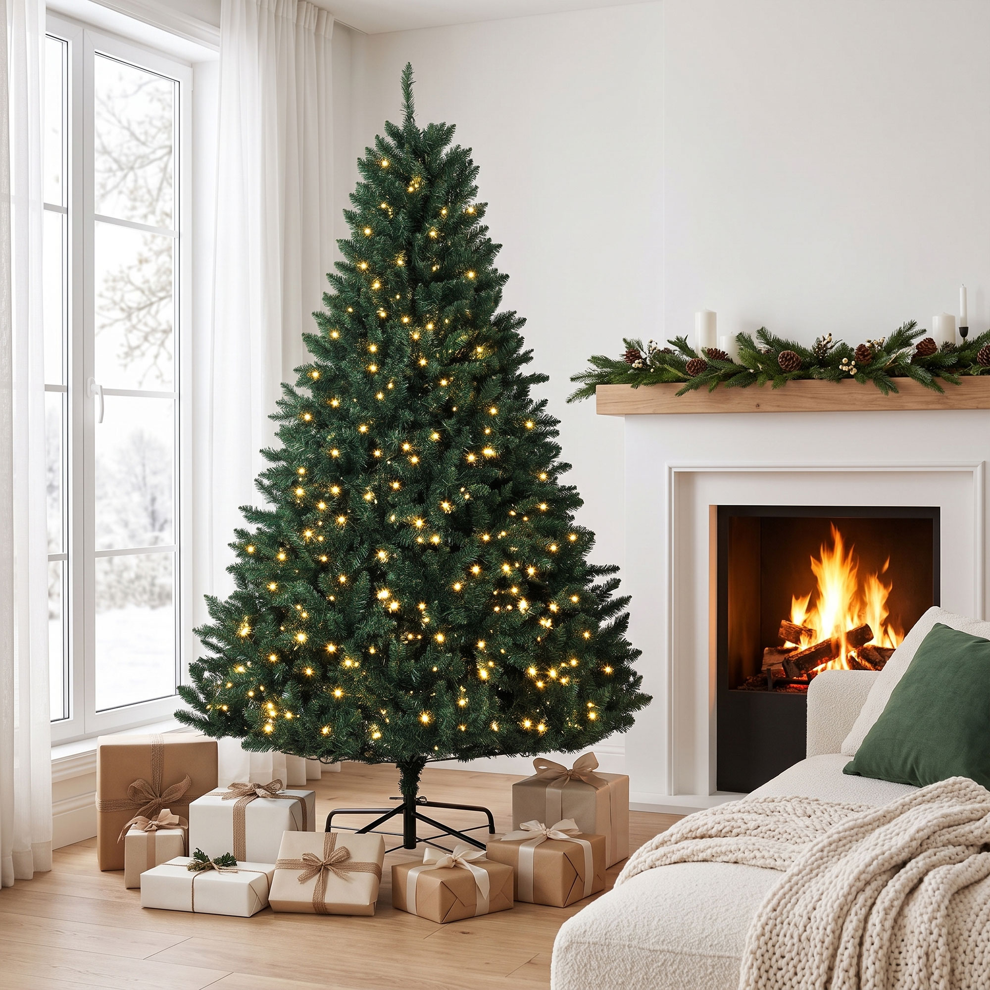Weihnachtsbaum, 550 warmweiße LEDs, 1494 Zweige, flammhemmend, Kunststoff/Metall, 180 x 112 cm, Grün