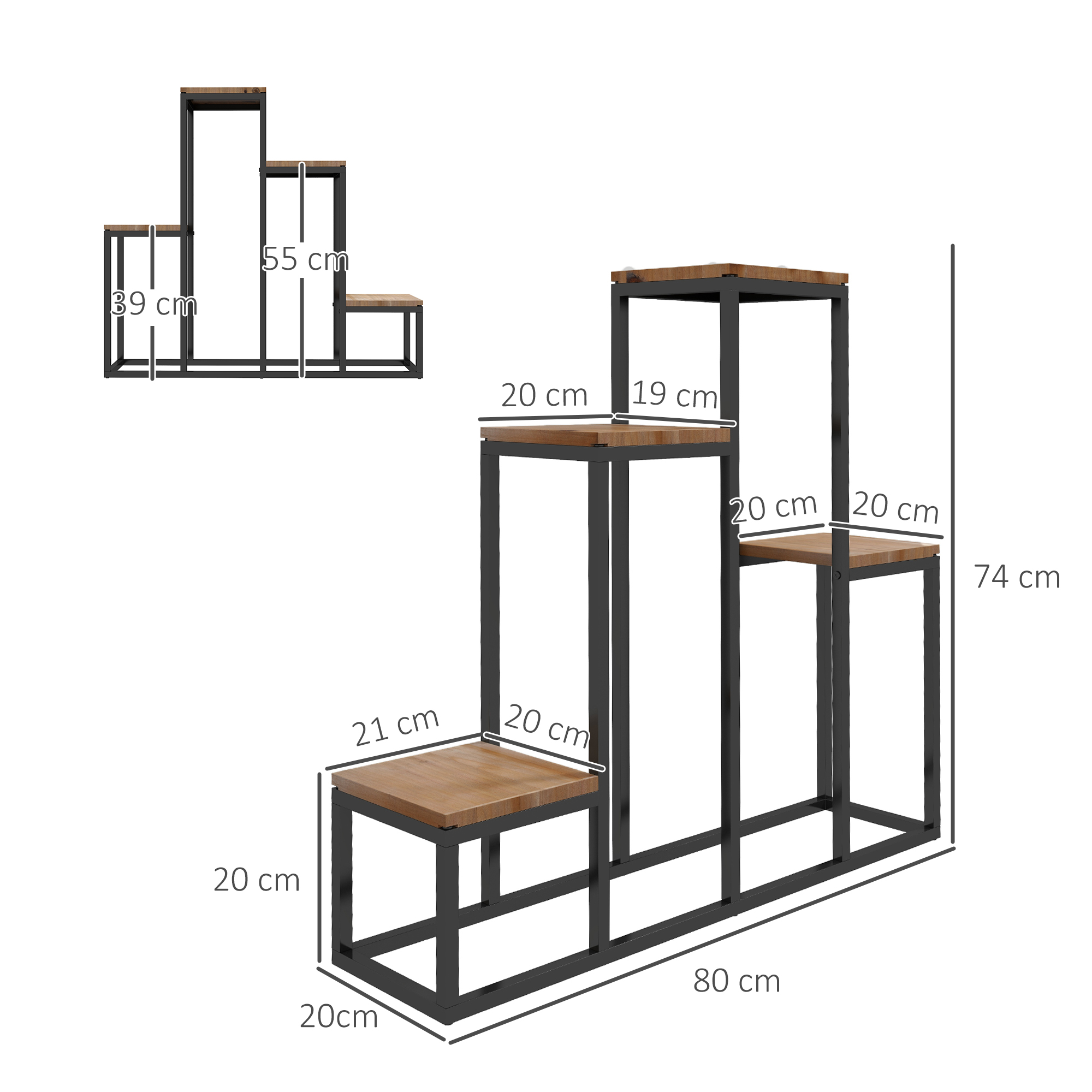 Blumenregal, 4 Etagen, Indoor & Outdoor, Metallrahmen, 80 x 20 x 74 cm