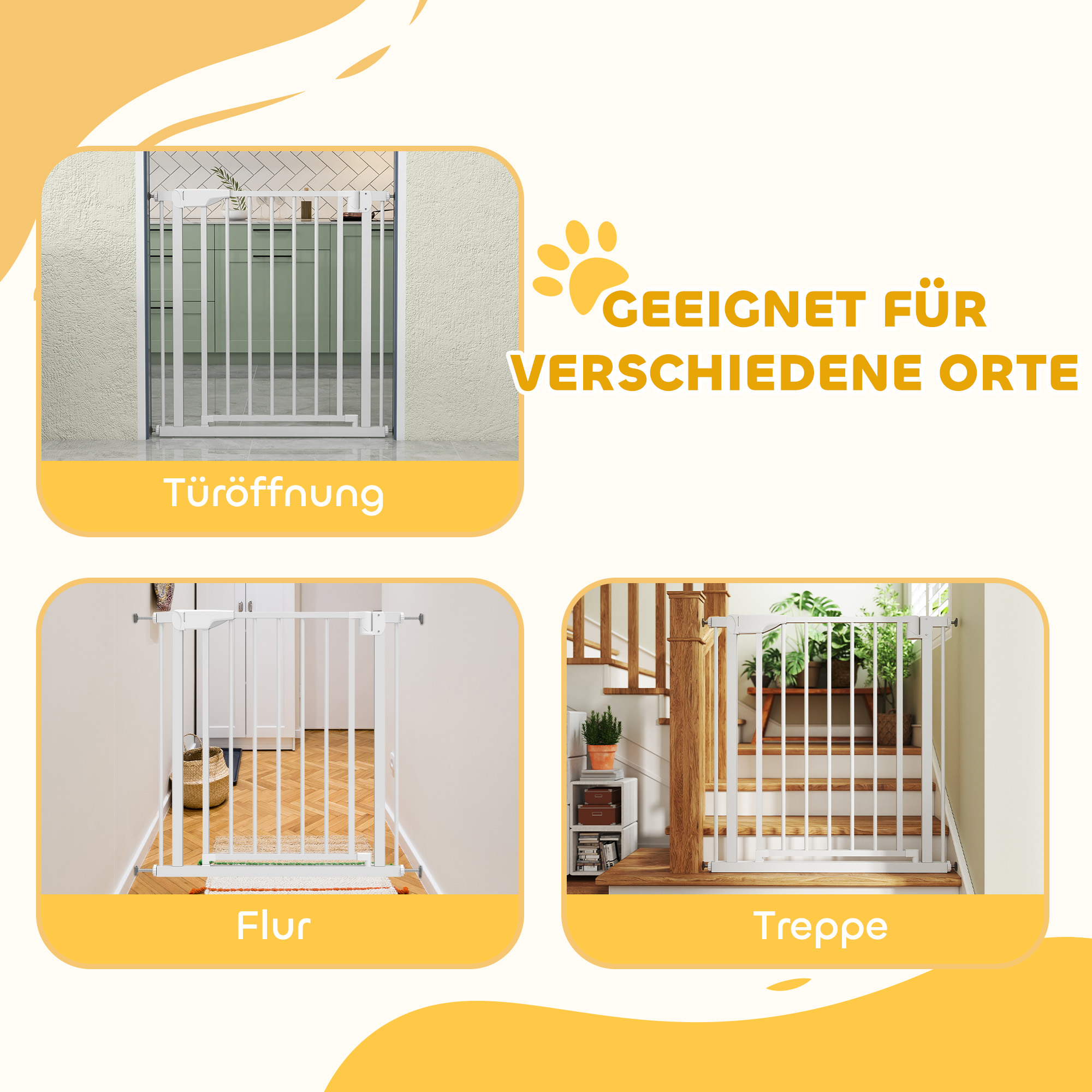 Treppenschutzgitter Absperrgitter ohne Bohren mit automatische Schließung für Kinder Küche Treppe 76-82 x 76 cm Weiß