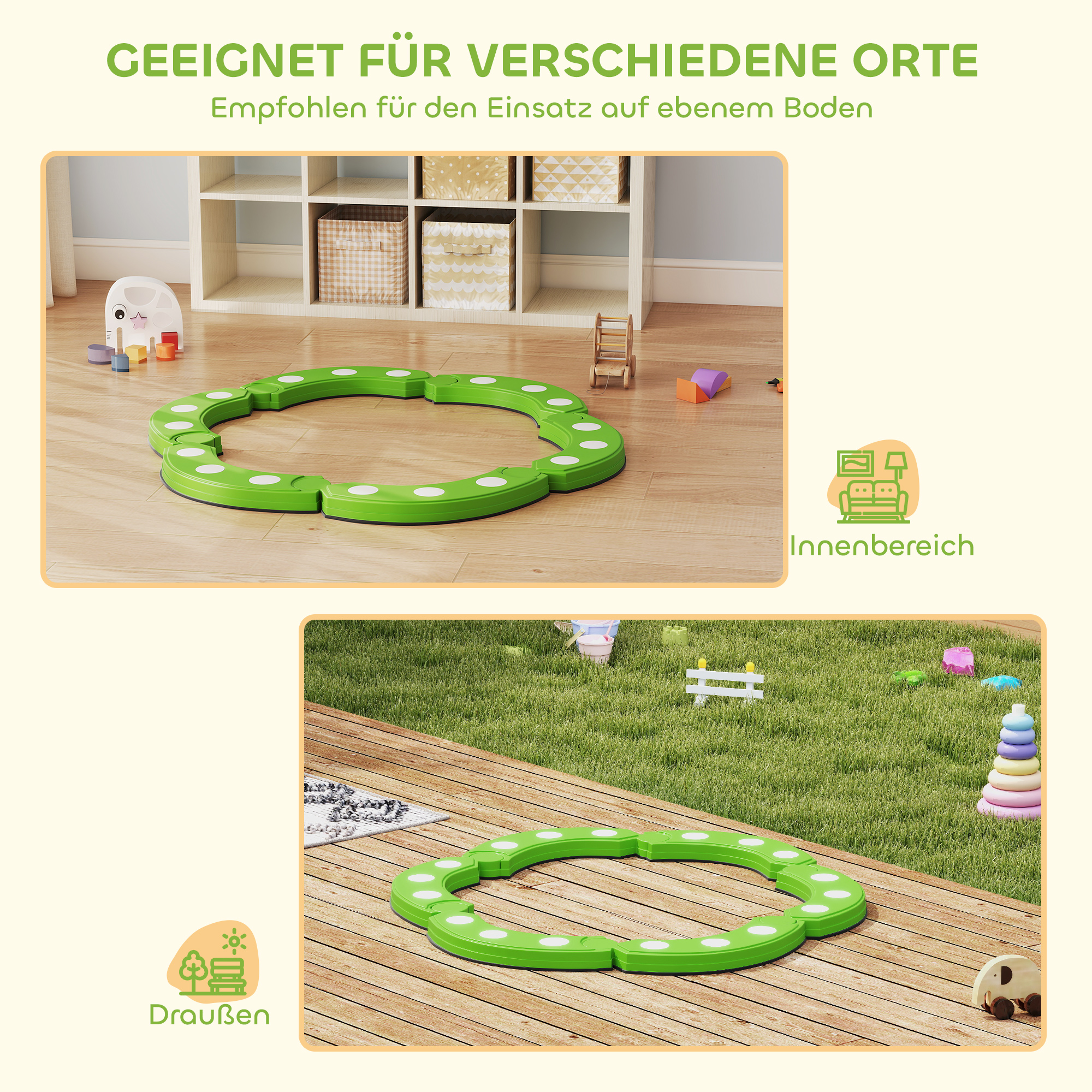 Balancebalken, 6 gebogene Segmente, sensorische Erhebungen, 50 kg Tragkraft, Grün