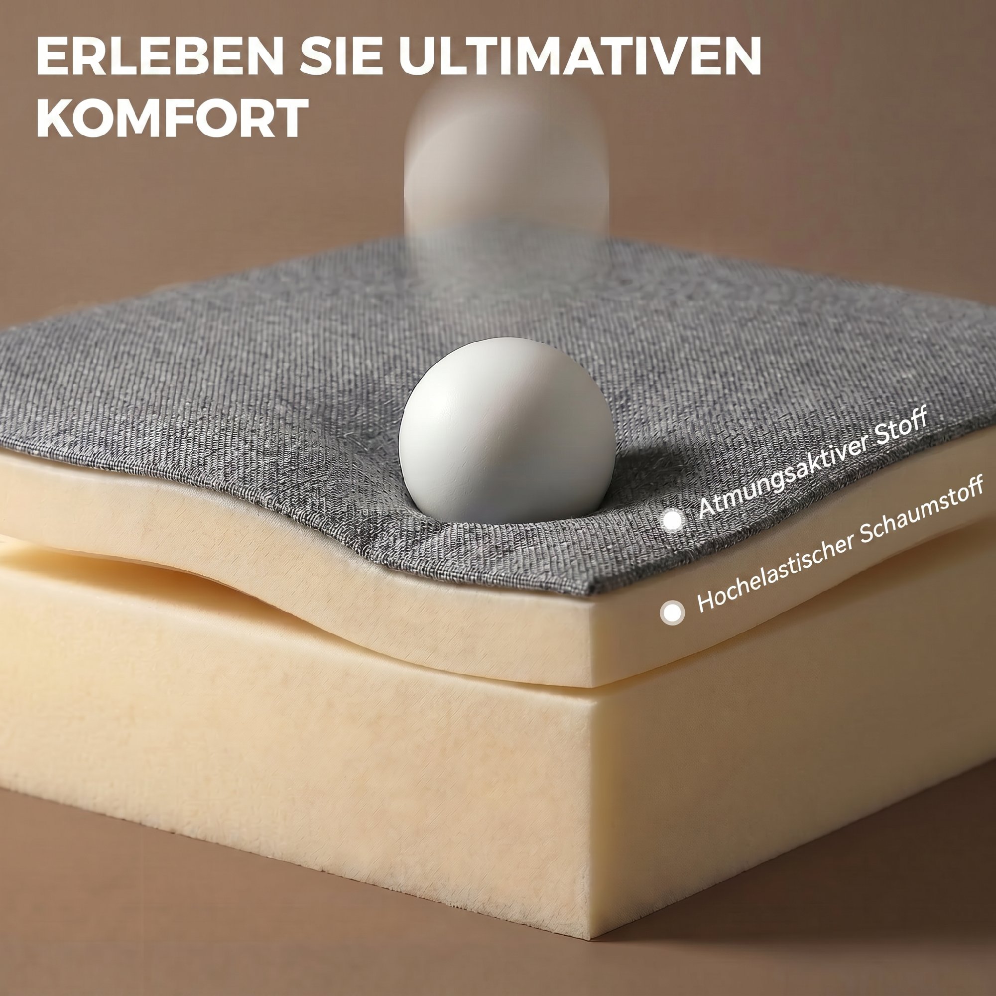 Schaukelstuhl Schaukelsessel mit Leinenoptik, Lendenkissen, hoher Rücken, breite Sitzfläche, Doppelpolsterung, Hellgrau