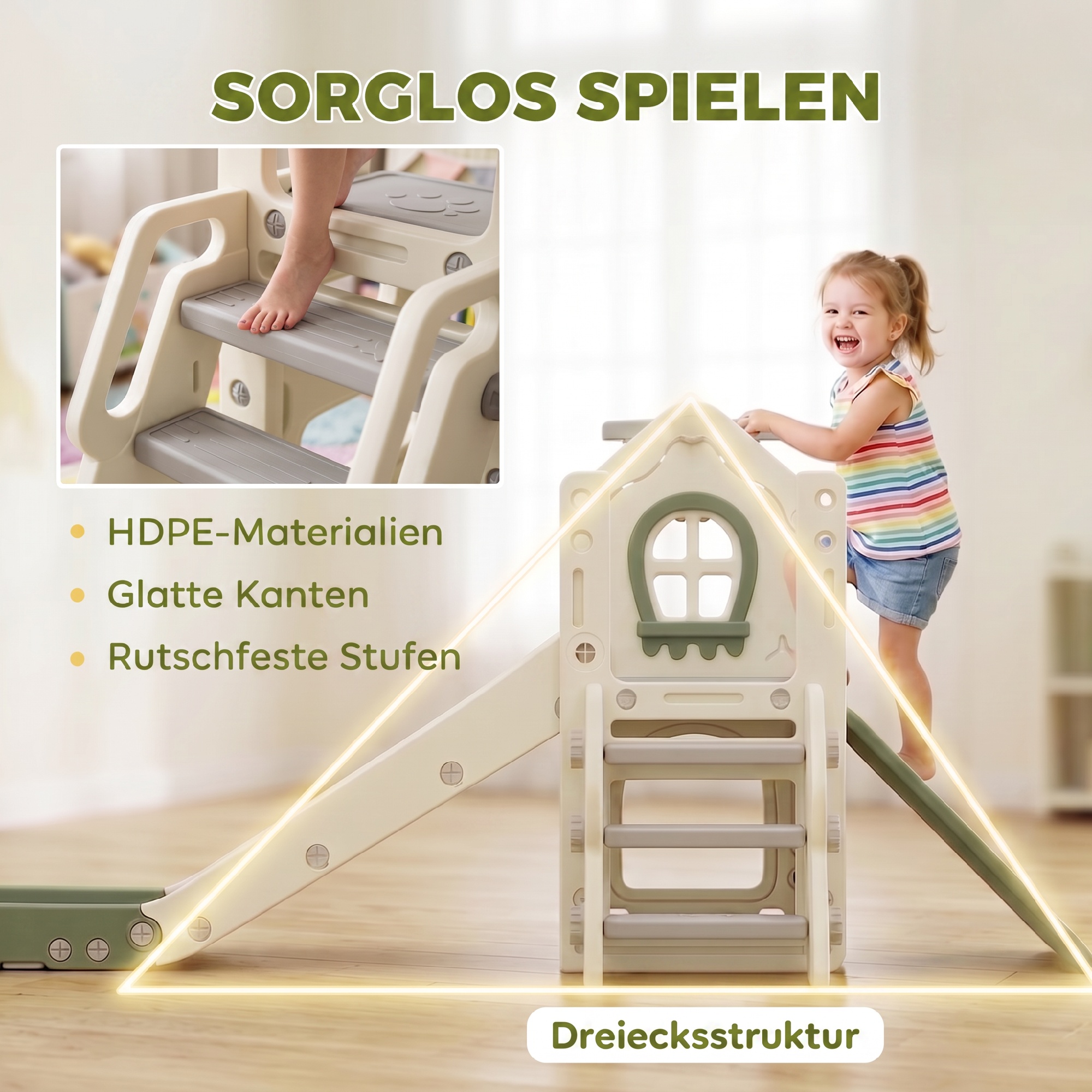 faltbare 4-in-1 Kleinkinderrutsche mit Kletterelement, Basketballkorb, Stauraum und Basketball für Kinder von 1-3 Jahren, Cremeweiß