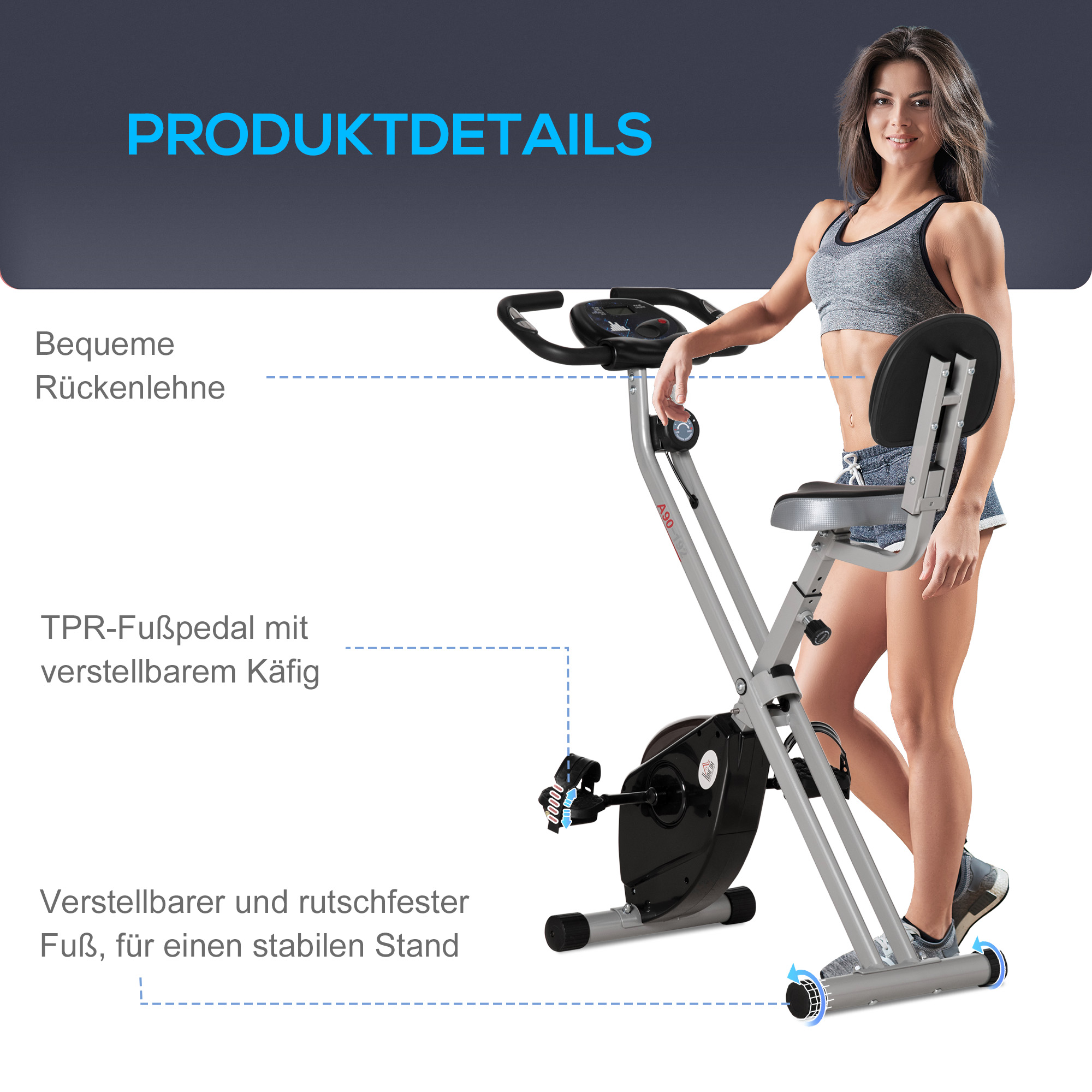 Heimtrainer Fahrradtrainer mit 8 stufig einstellbarem Magnetwiderstand höhenverstellbar Stahl Schwarz+Grau