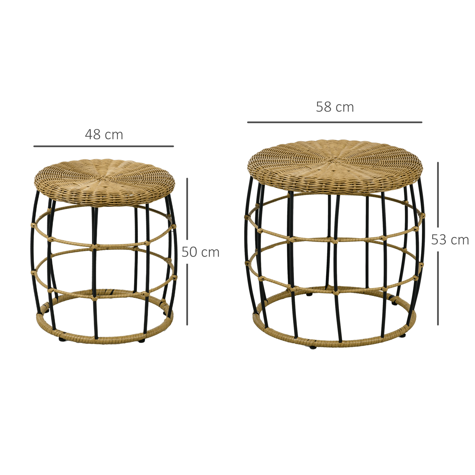 2er-Set Gartentische Balkontische, Boho-Stil, wetterbeständig, Schwarz + Khaki