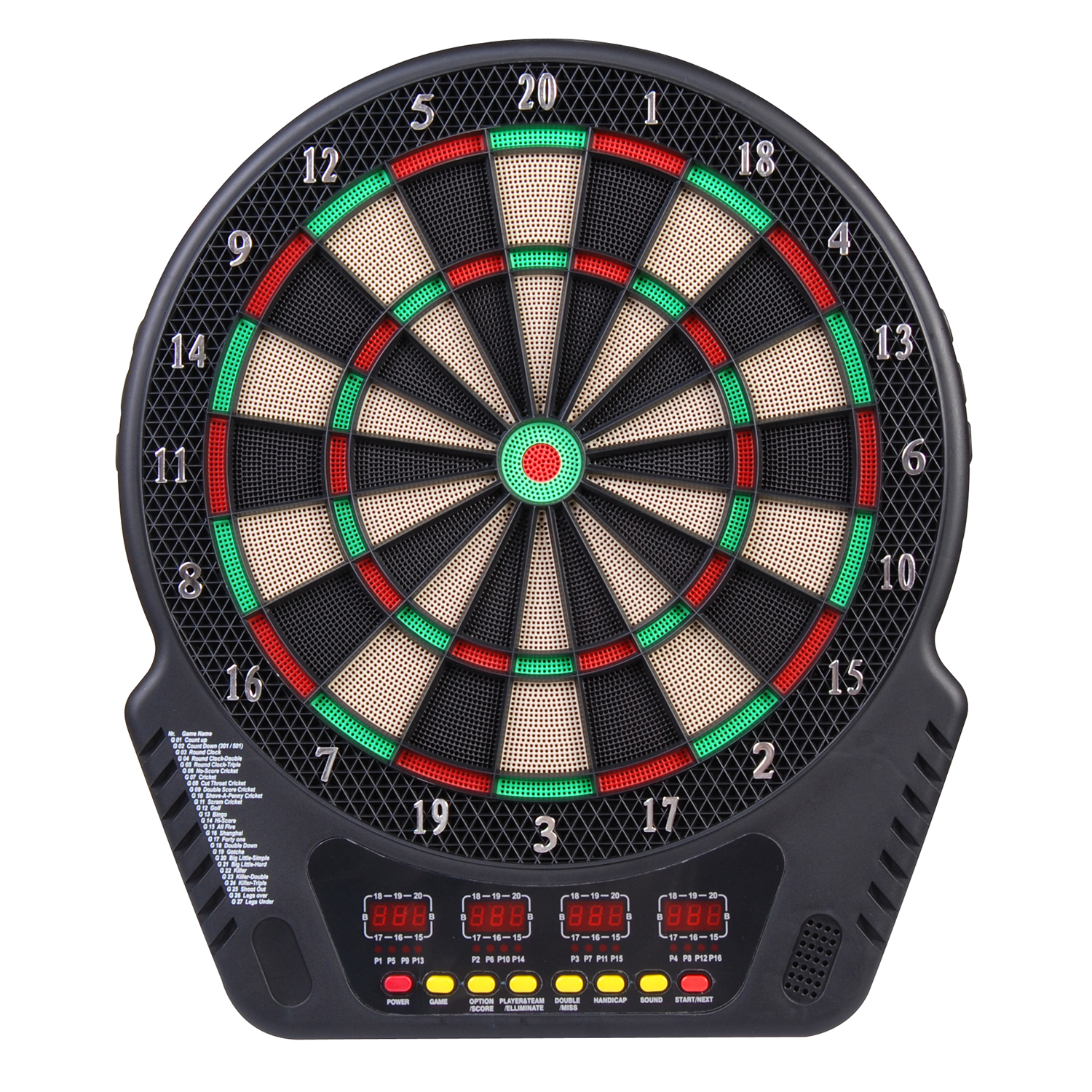 Elektronische Dartscheibe Dartboard Dart-set mit LED Anzeige mit automatischer Wertung Soundeffekte 6 Darts 24 Dartköpfe 27 Spiele und 243 Trefferoptionen für 16 Spieler 44 x 51,5 x 3,2 cm