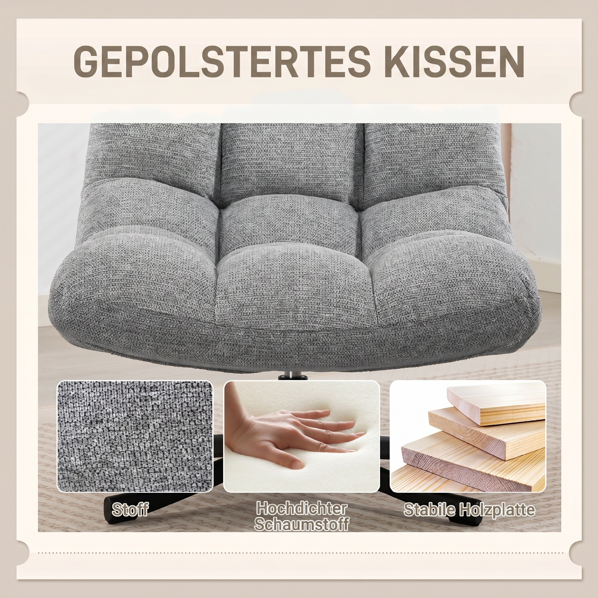 Sessel Drehbar Loungesessel mit Breiter Sitzfläche, wasserabweisend Chenille-Optik, gekreuzt Stahlbeine, Grau