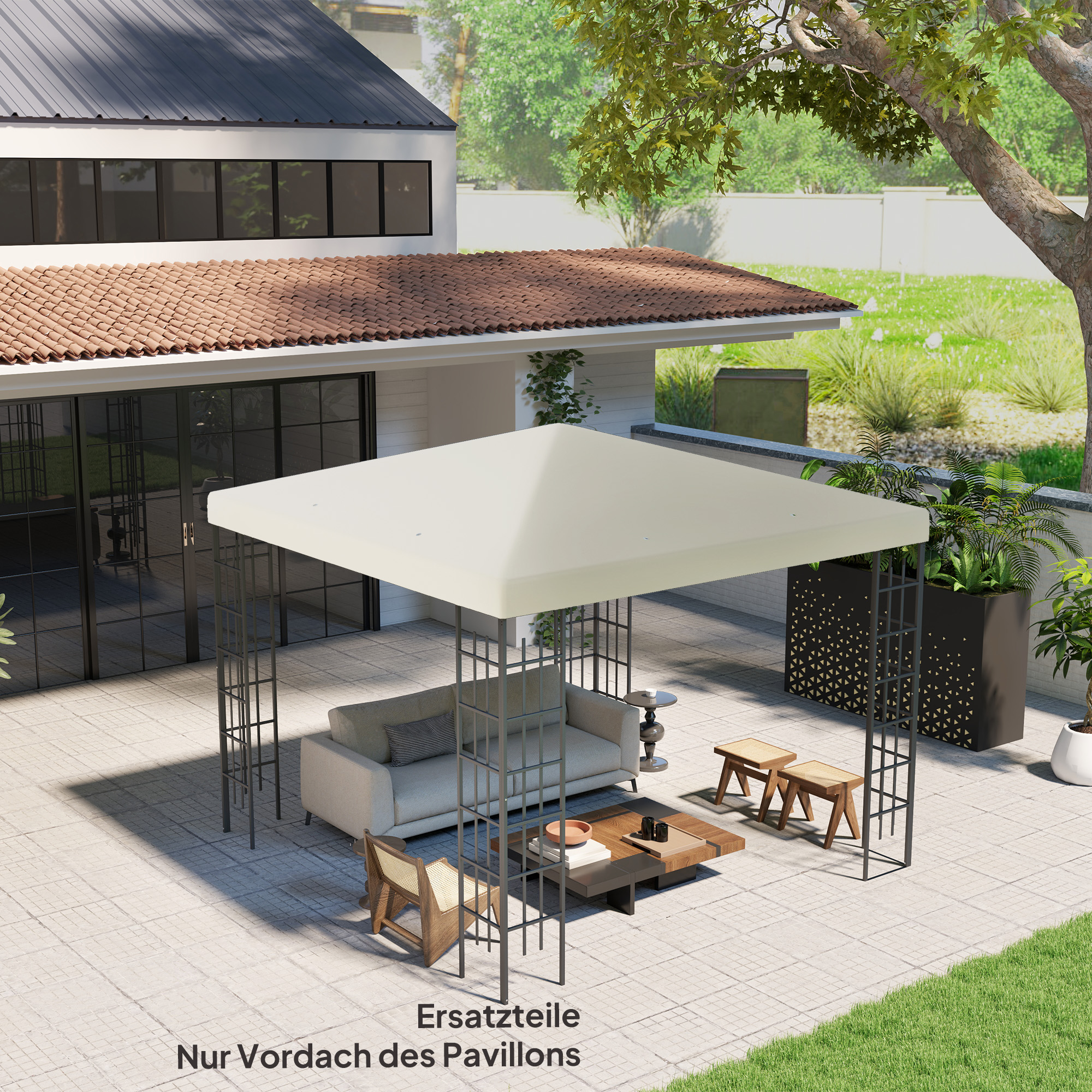 3 x 3 m Ersatzplane für Pavillon, Plane für Garten-Pavillon, mit Wasserablauföffnungen, UPF30+, Cremeweiß