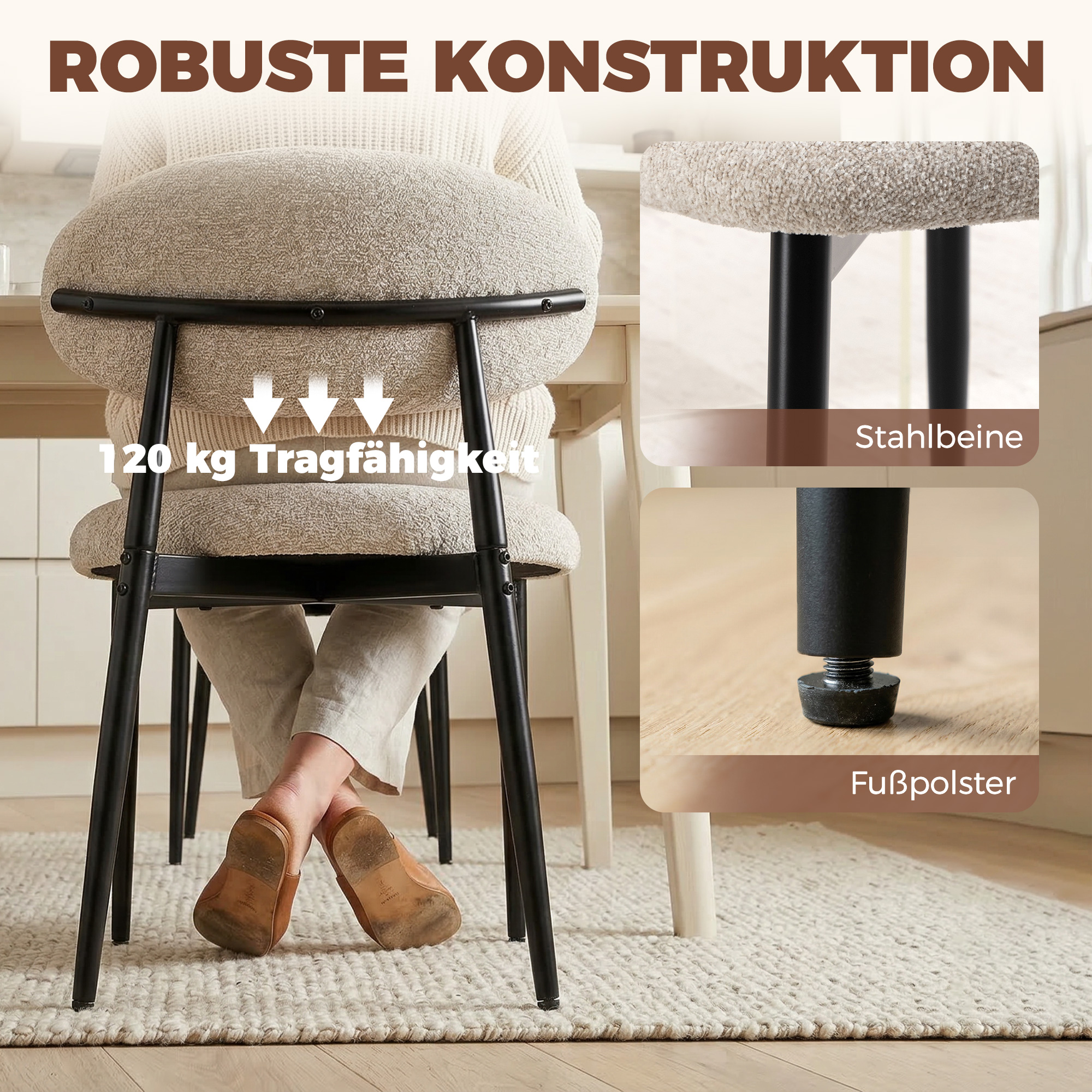 Esszimmerstühle Gepolstert Küchenstühle mit Stahlbeinen Beige