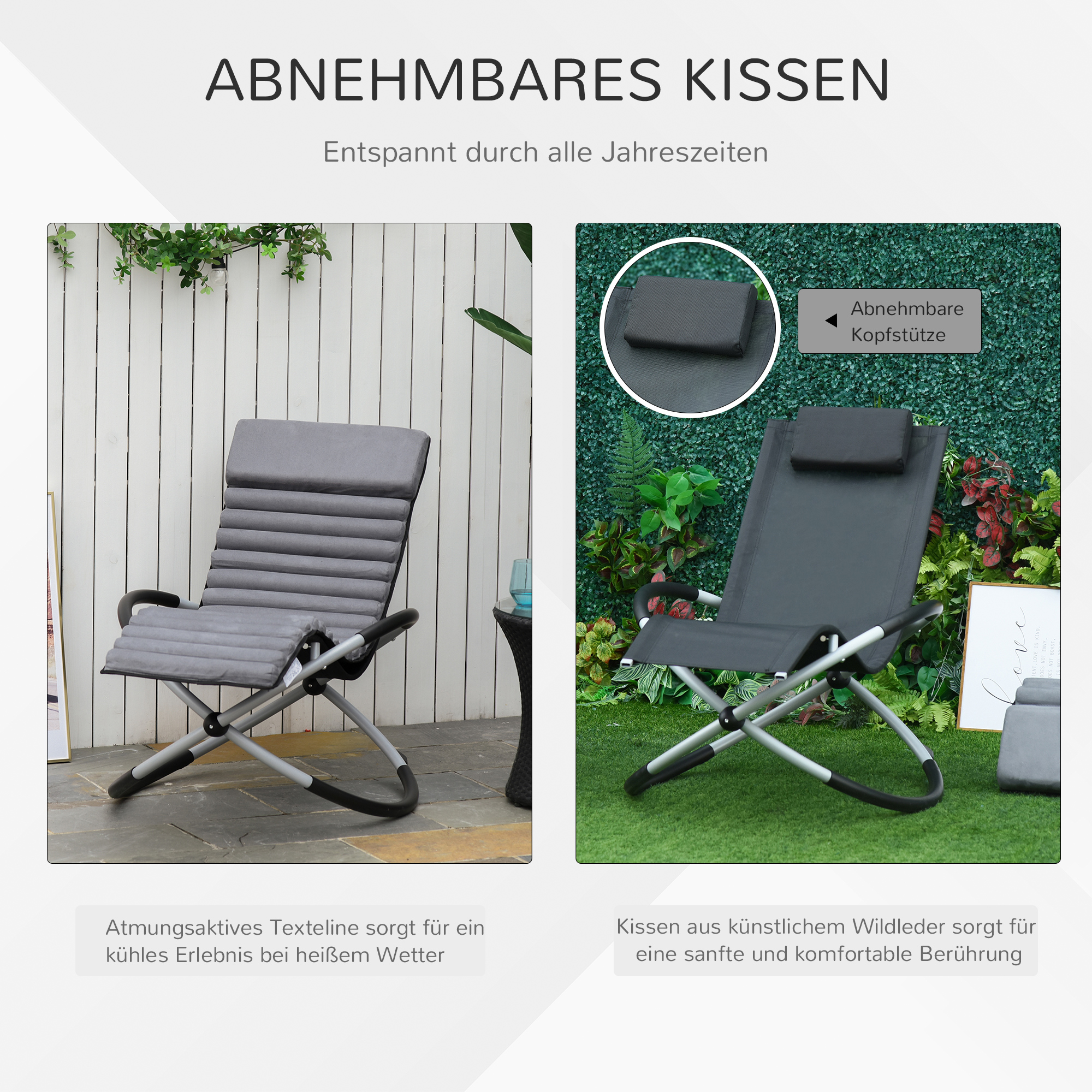 Schaukelstuhl ergonomischer 2 In 1 Schwingsessel Gartenstuh Schaukelliege Metall Texteline kugelförmig Dunkelgrau 145 x 74 x 86 cm