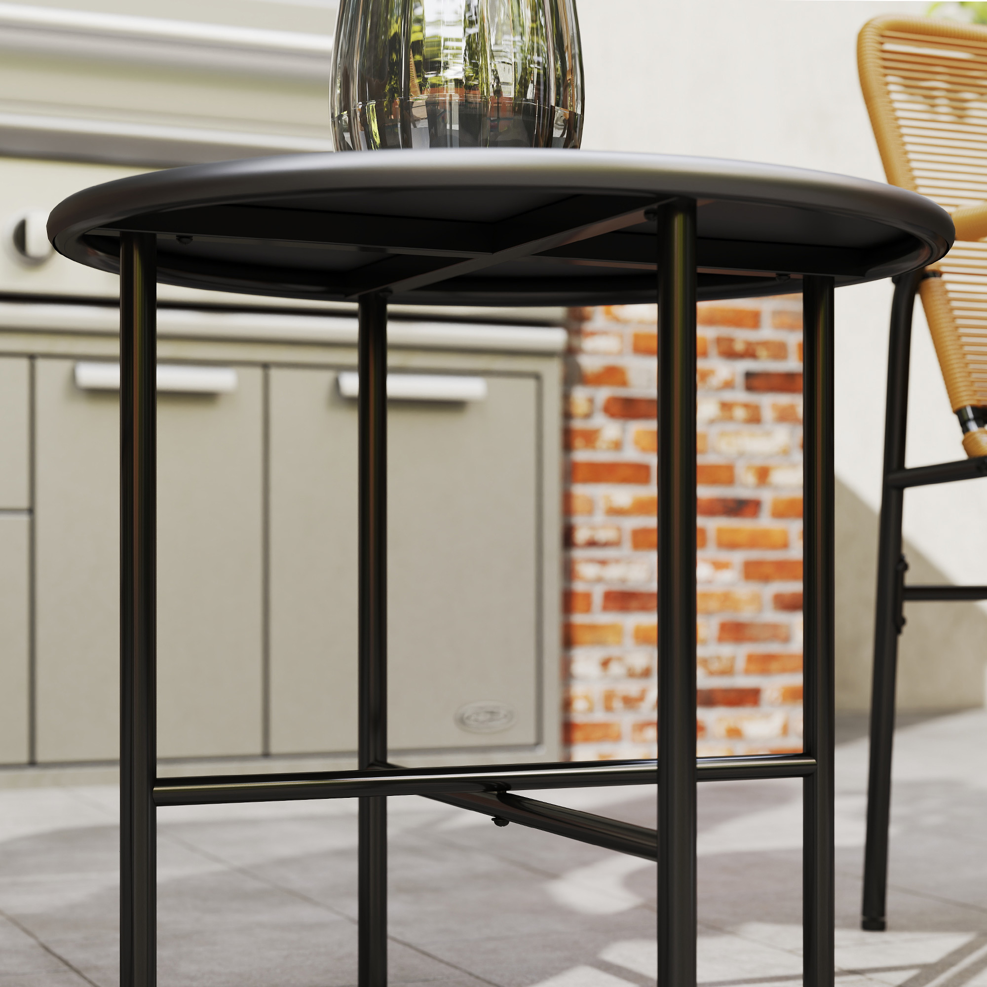 3-tlg, Rattan Bistroset, Sitzgruppe, Gartengarnitur mit 2 Gartensesseln, Couchtisch 54 x 66 x 76 cm Gelb