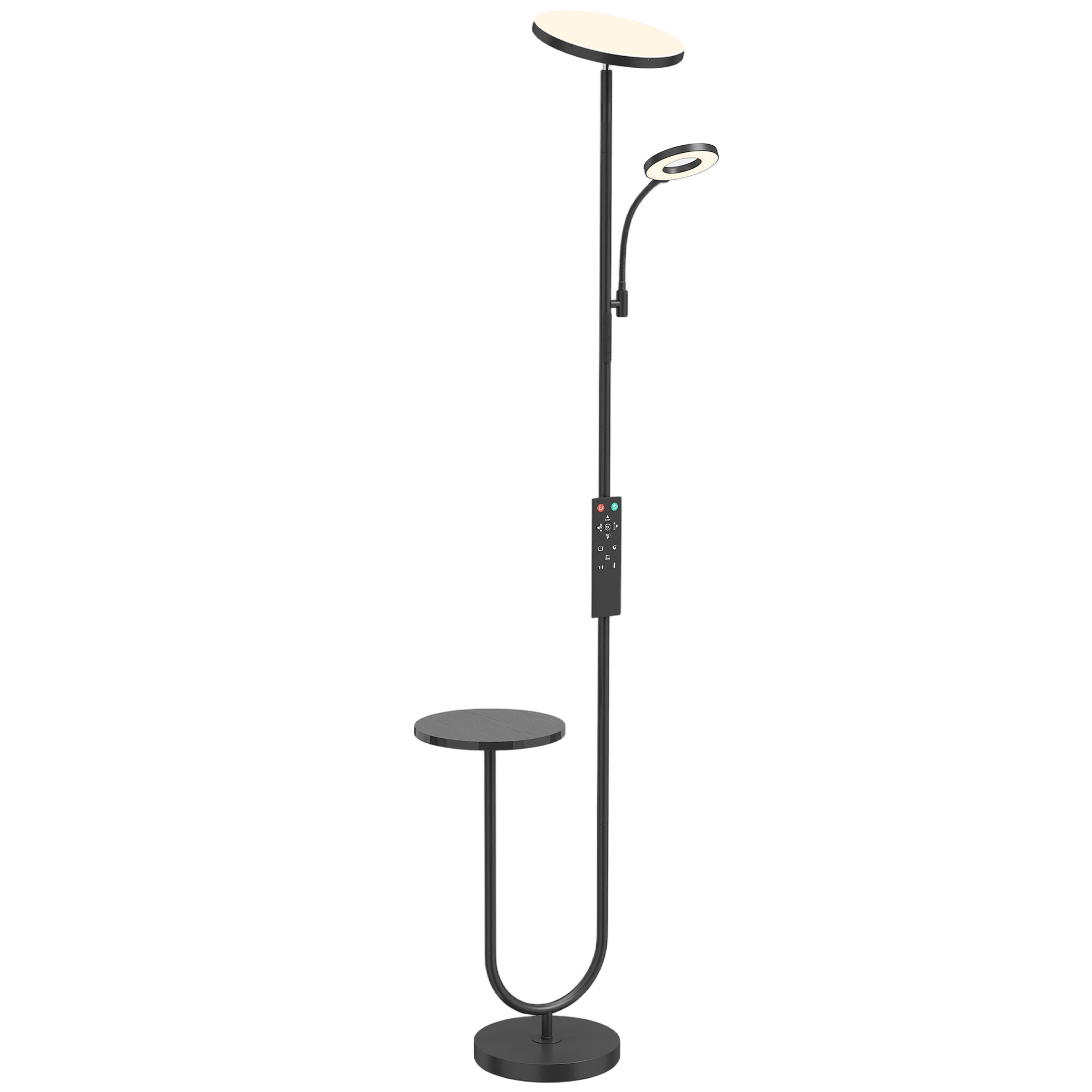 LED-Deckenfluter mit Ablagetisch und Leselampe, dimmbare Stehlampe mit Fernbedienung, 4 Farbtemperaturen