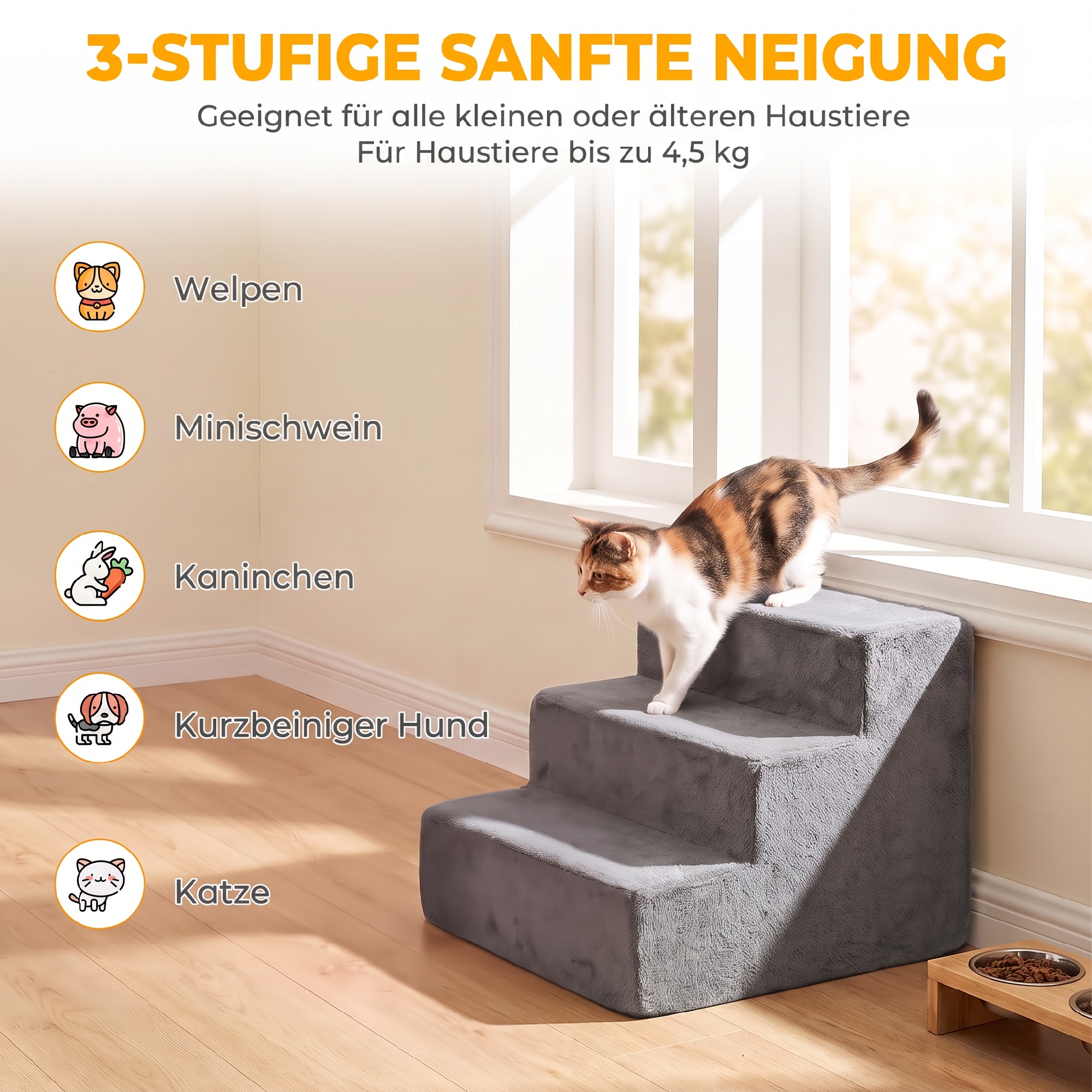 Hundetreppe 3-Stufig Abnehmbarer Bezug Für Kleine Hunde 35 cm Dunkelgrau