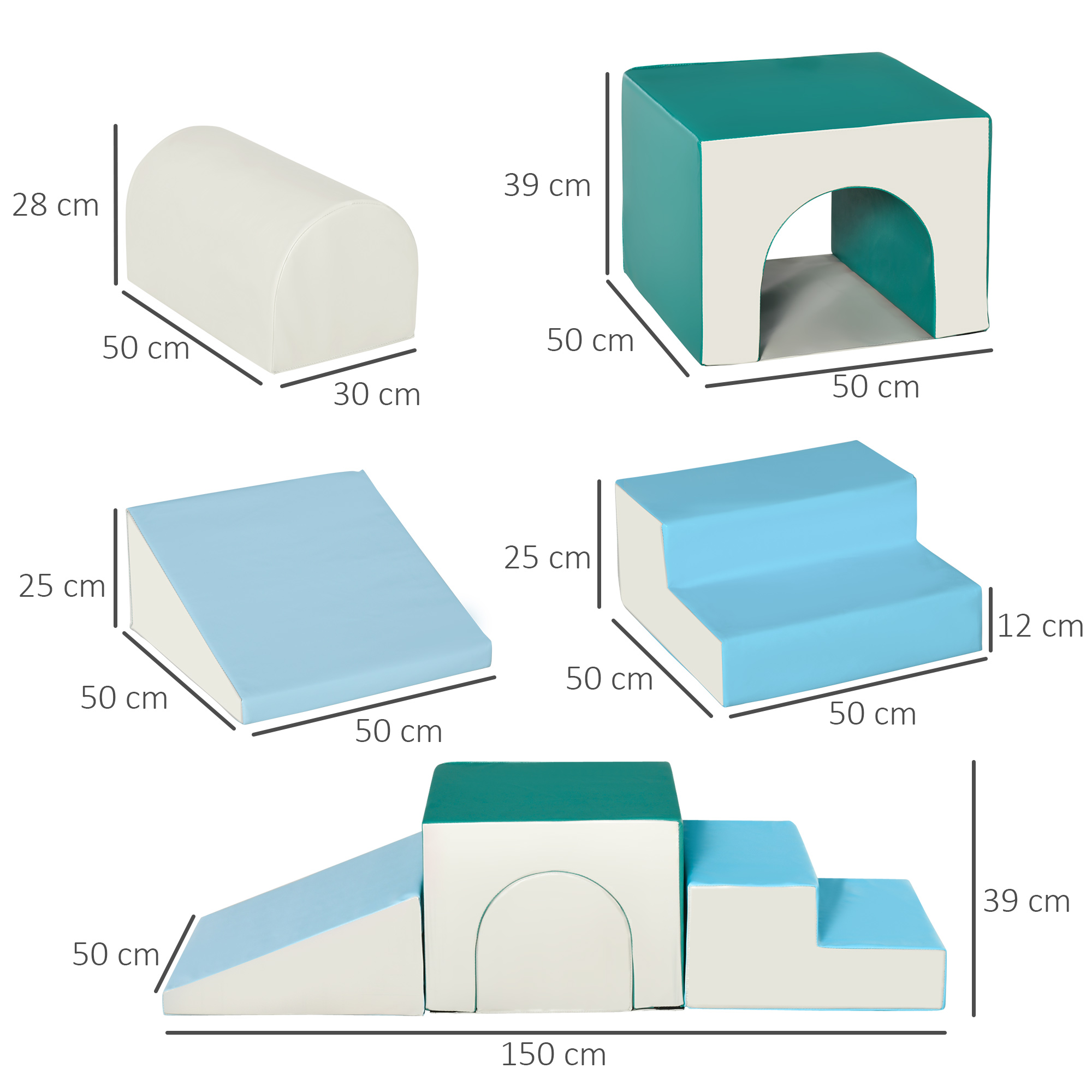 Bausteinset 4er-Set Schaumstoff Bausteine einfache Reinigung weiche Füllung Schaumstoffblöcke für 1-3 Jahre Kinder EPE Hellgrau+Blau+Grün 150 x 50 x 39 cm