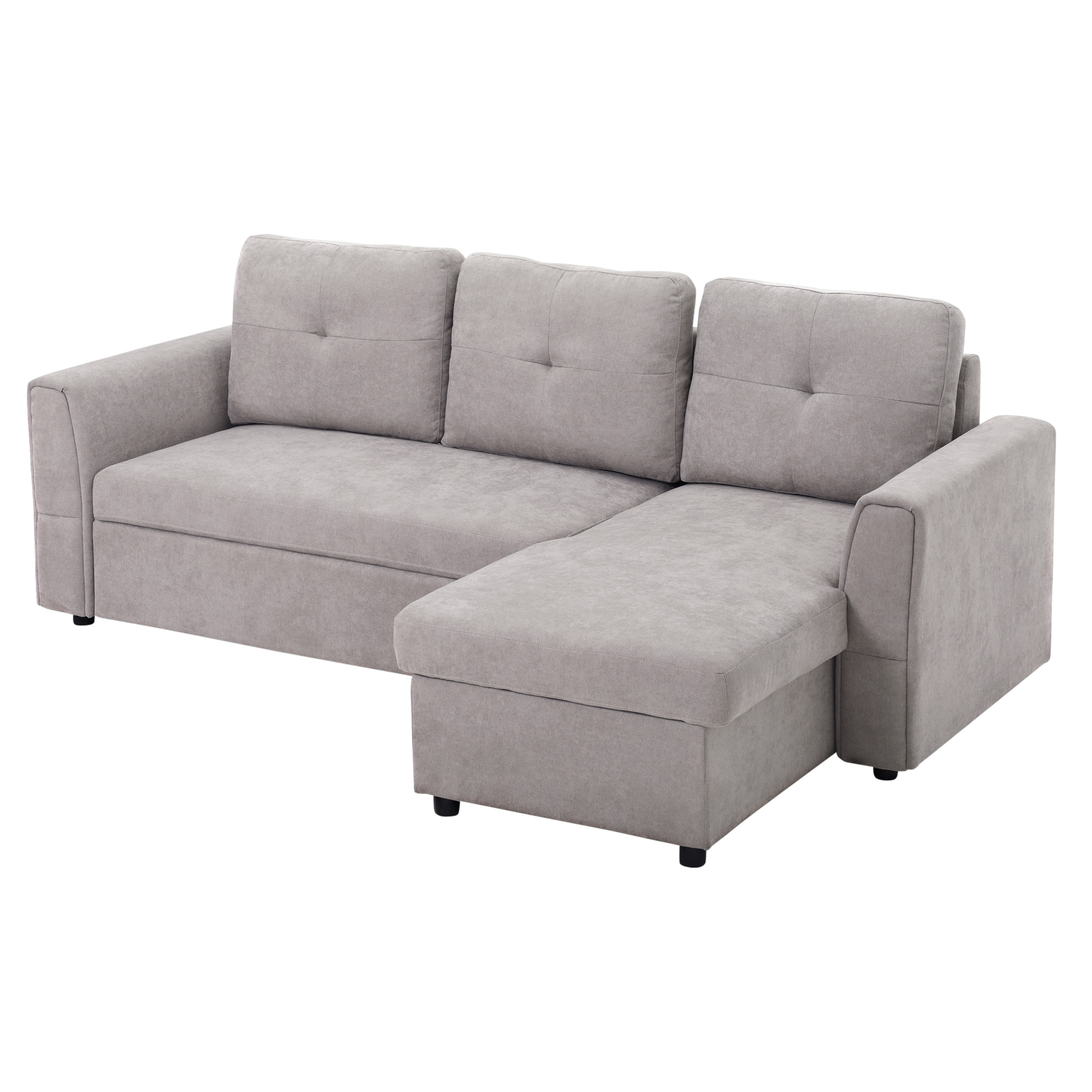 3-Sitzer-Sofa mit Bettfunktion, Schlafsofa mit Chaiselongue, Polstersofa, Grau