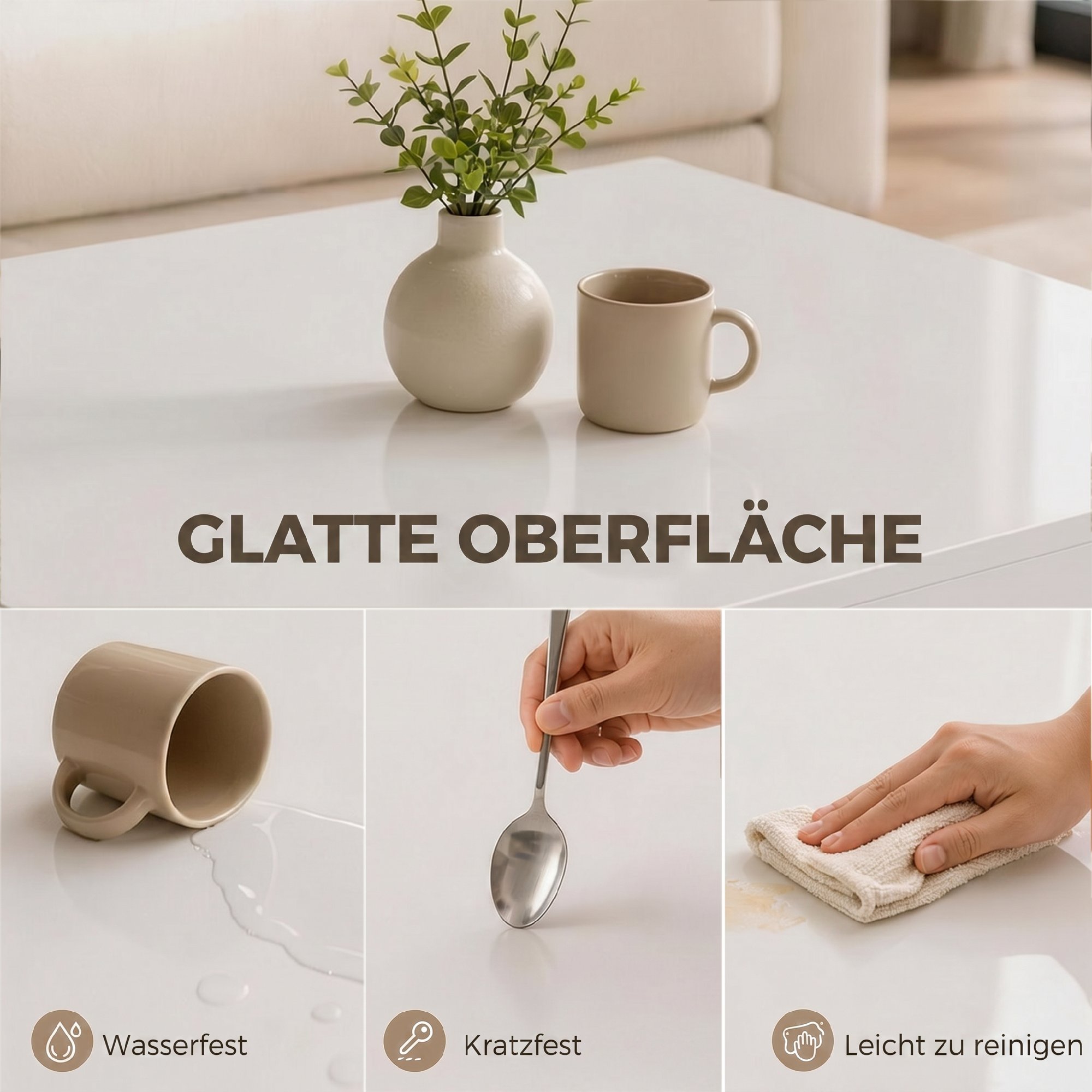 LED-Couchtisch mit Stauraum, 2-stufiger moderner Tisch mit offener Ablage und Fernbedienung, Hochglanz Weiß