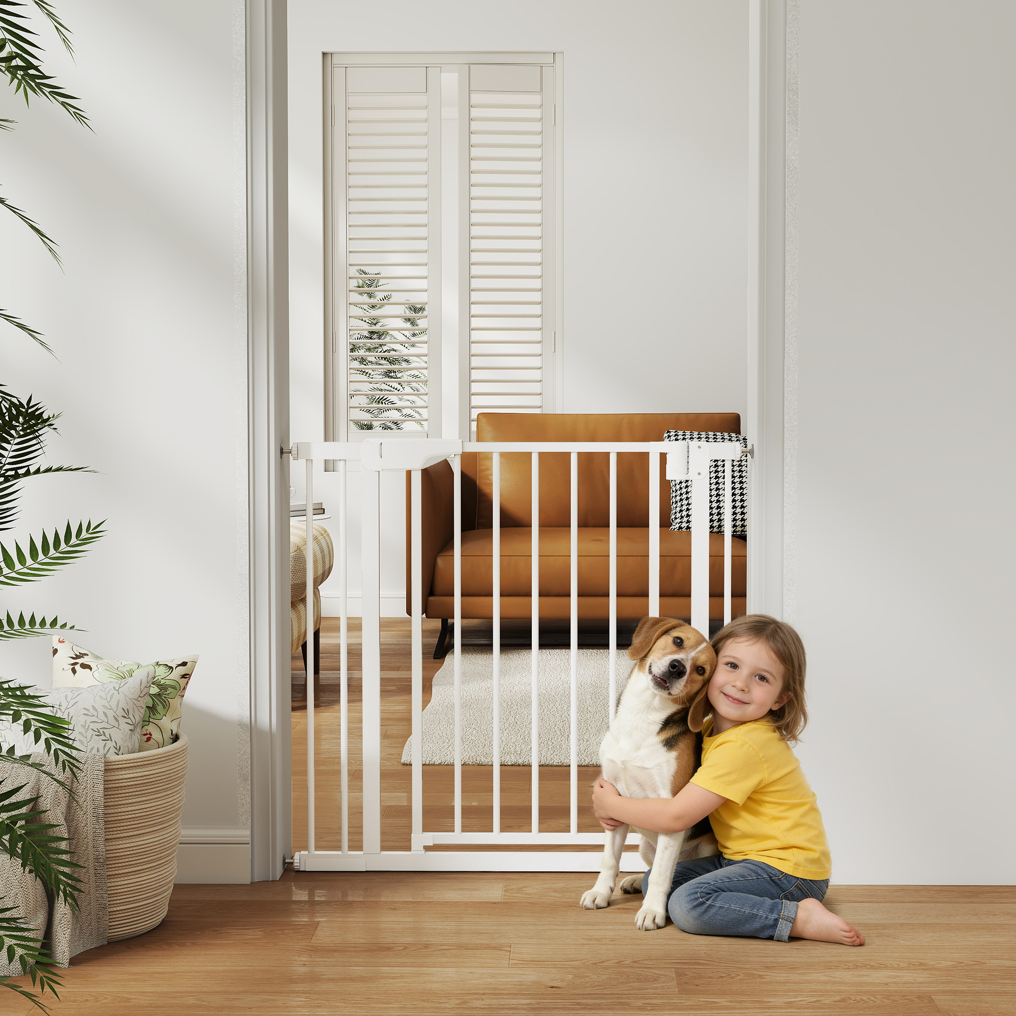 Treppenschutzgitter Absperrgitter ohne Bohren mit automatische Schließung für Kinder Küche Treppe 76-89 x 76 cm Weiß
