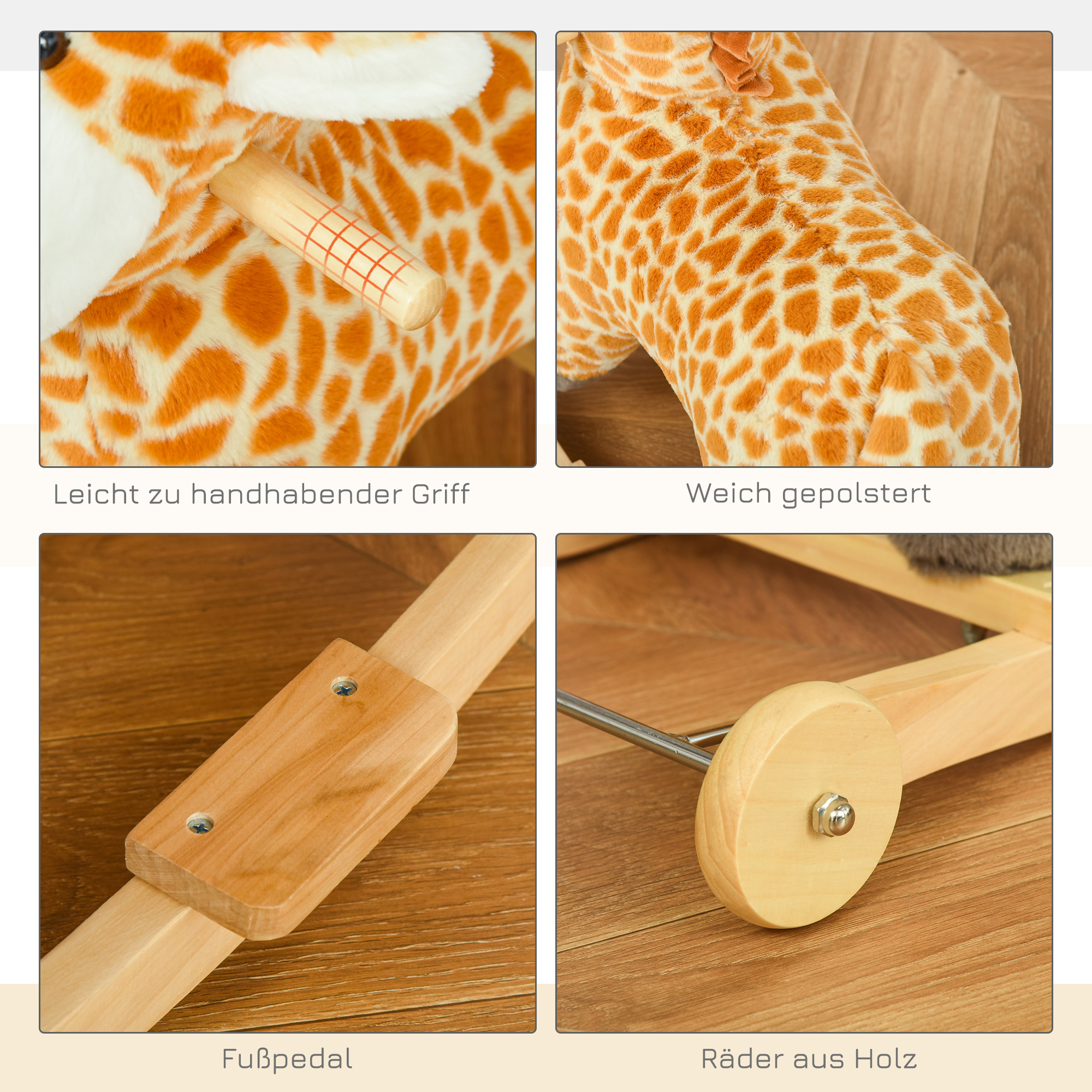 2-IN-1 Schaukeltier Giraffen mit Sound Effekt, Räder , Haltegriffen Plüsch Baby Schaukelspielzeug Schaukel Schaukelsitz für Kleinkinder 3-6 Jahre