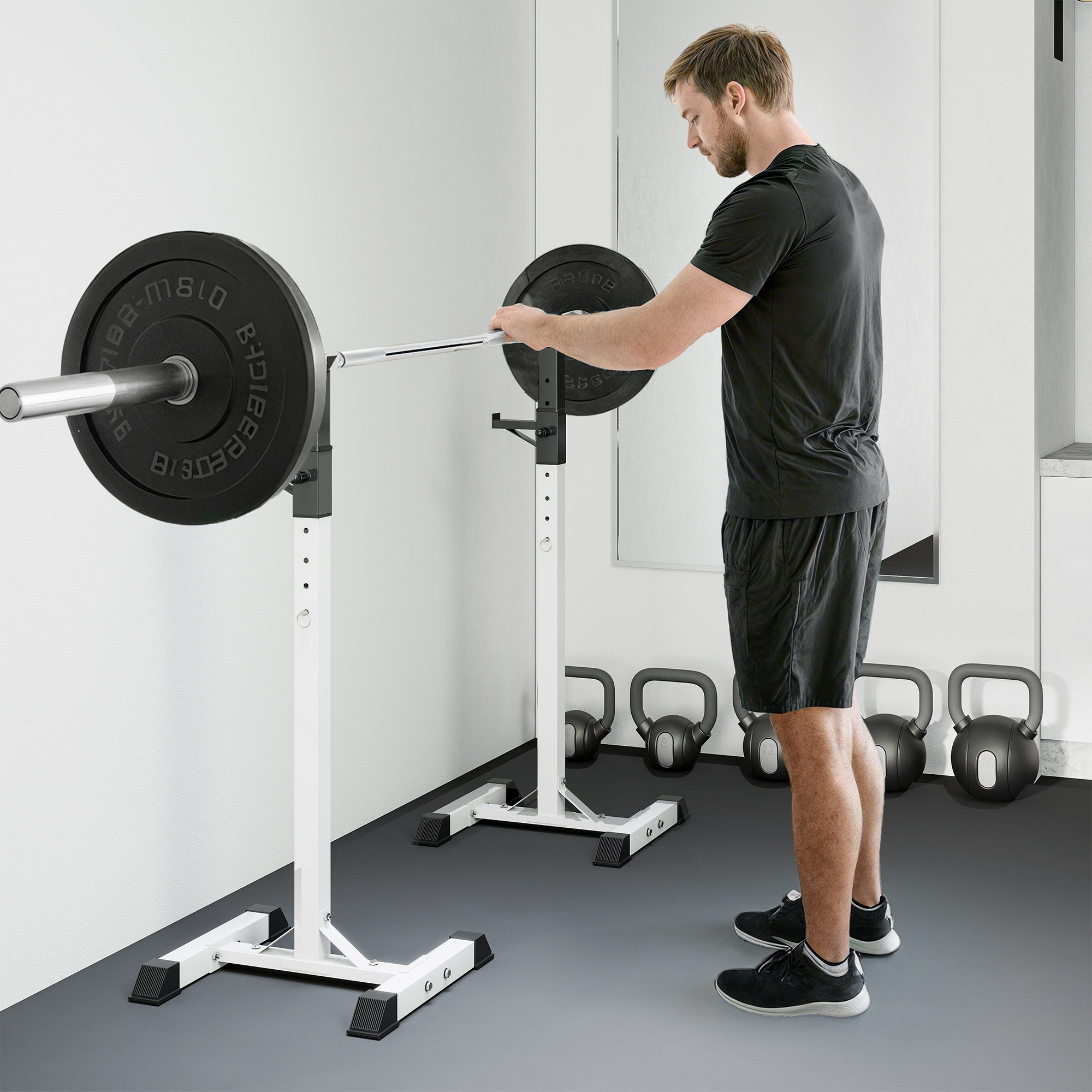 Hantelständer, 2er-Set, bis 150 kg belastbar, höhenverstellbar, Stahl, weiß+schwarz, 52 x 48 x 160 cm