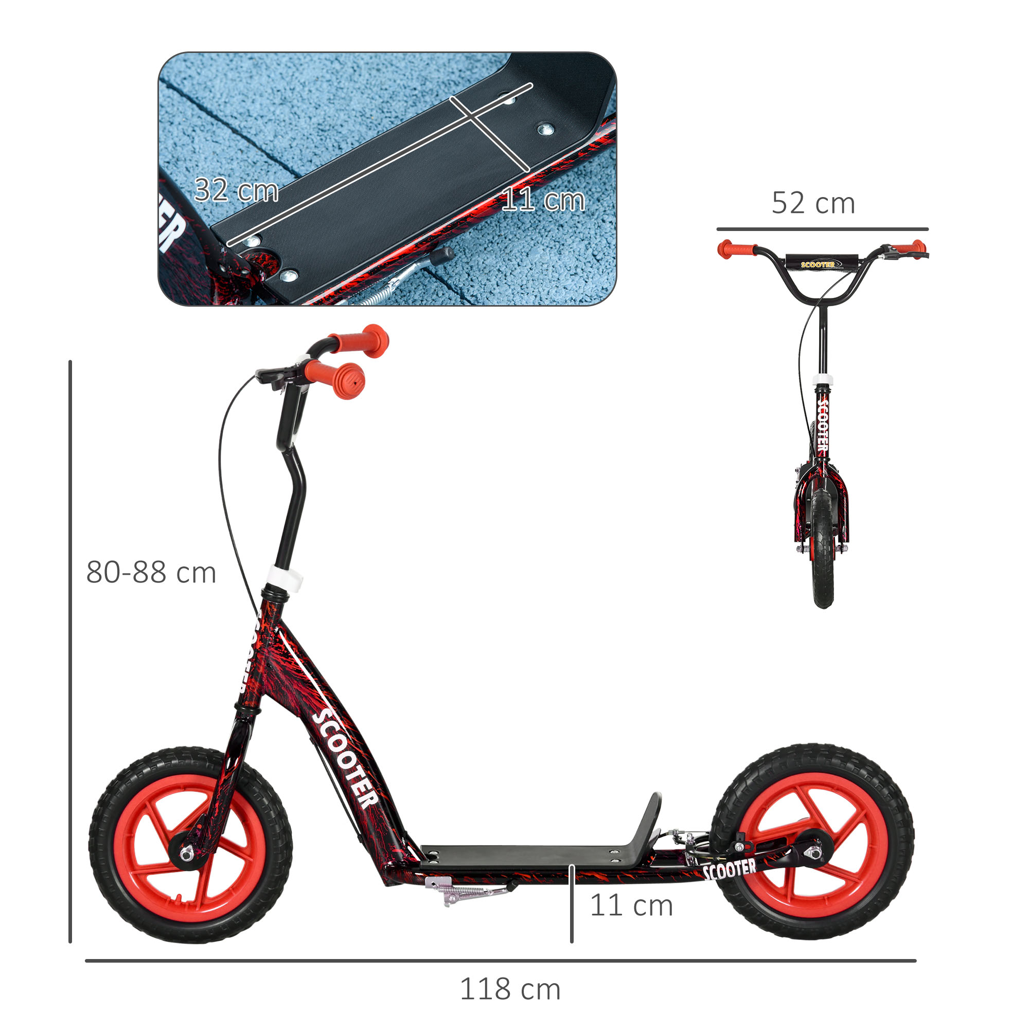 Kinderroller, höhenverstellbarer Tretroller für Kinder, mit Bremse, Ständer, 2 Räder, 50 kg Belastbarkeit, Stahl, Kunststoff, Rot