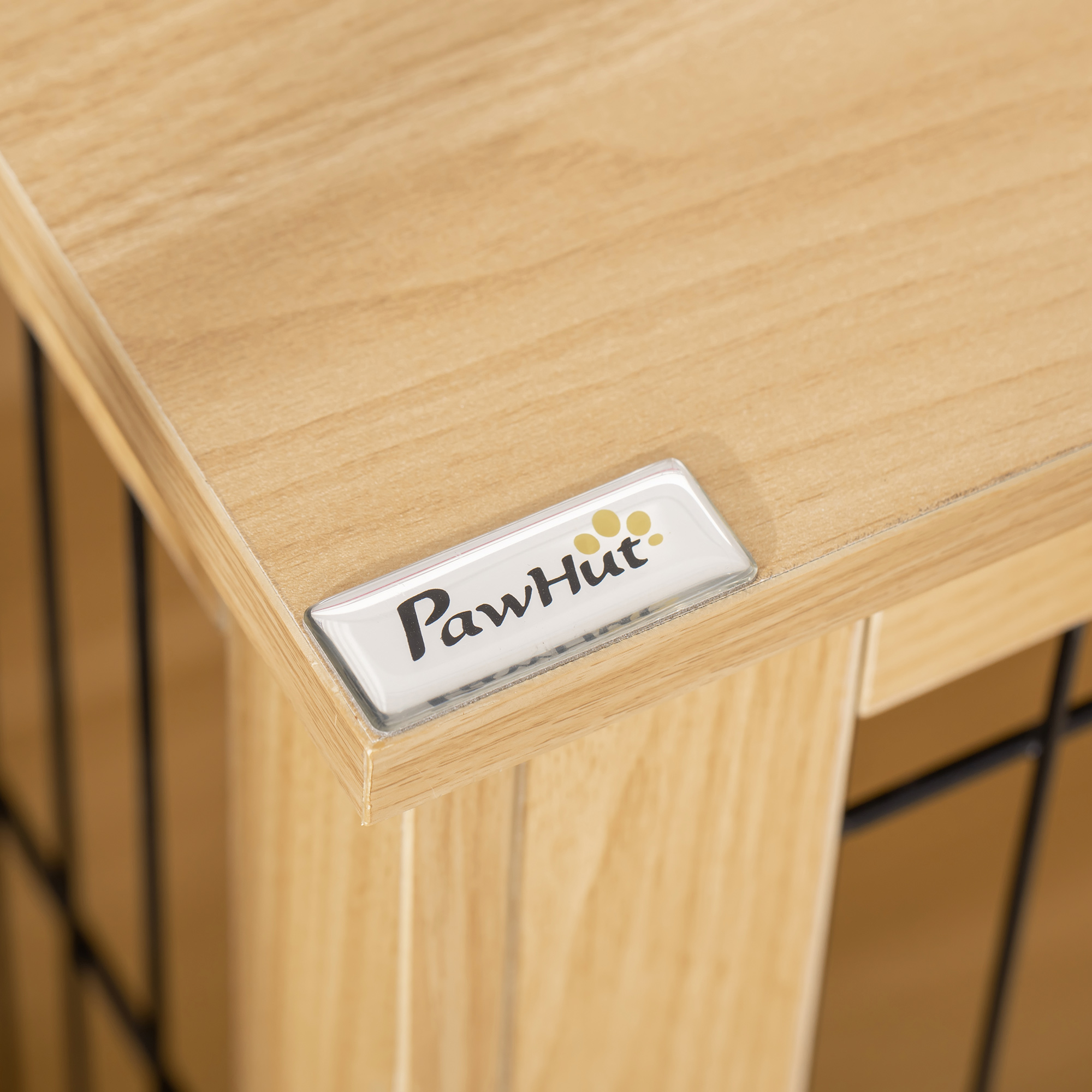 Transportbox aus Holz, Hundebox 81 cm x 58,5 cm x 76 cm Eiche Stahl Braun + Schwarz