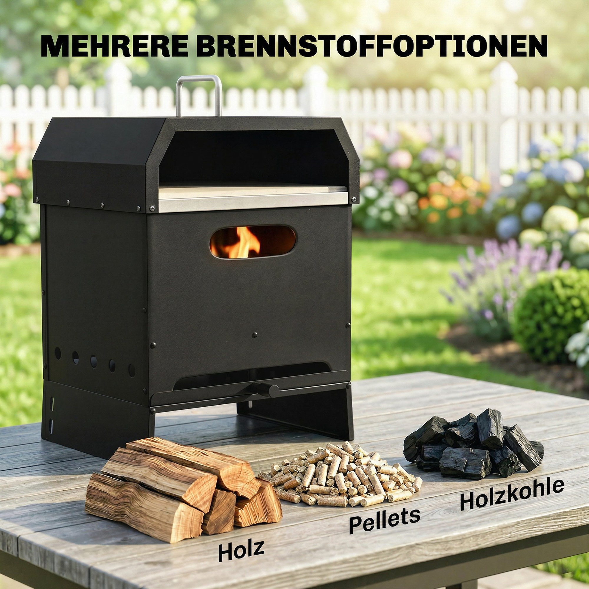 3-in-1 Outdoor-Pizzaofen, holzbefeuert Pizza Ofen, 2 Ebenen, Backofen mit Pizzastein, Pizzaschaufel